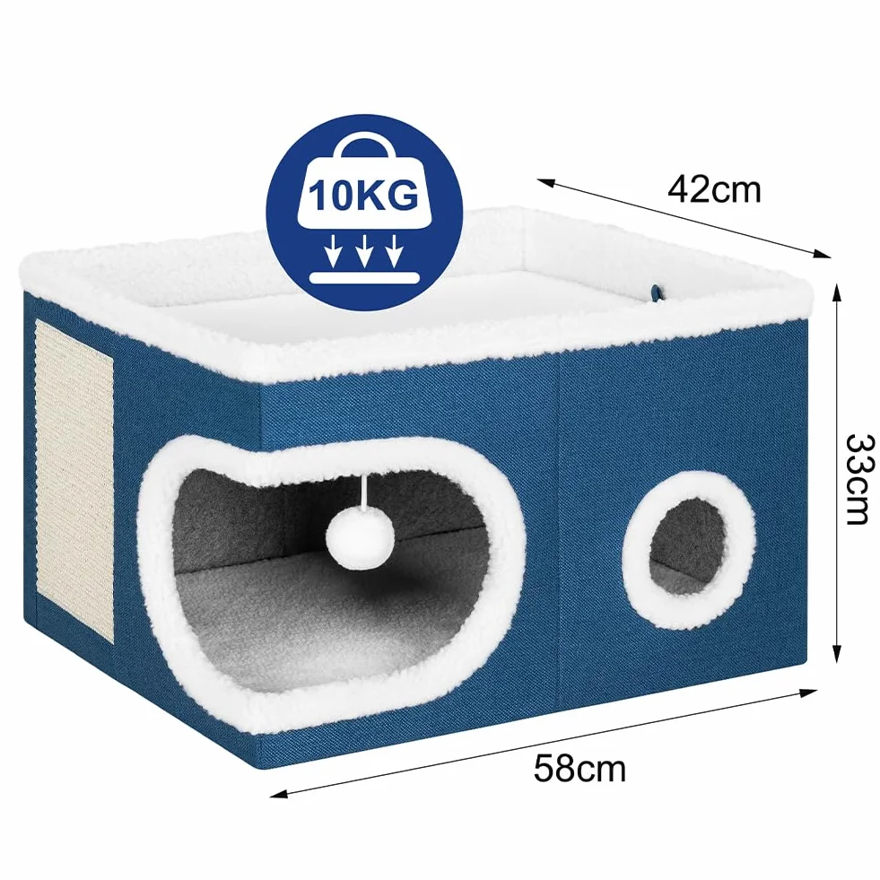 BAKAJI Cuccia per Gatti con Tiragraffi in Poliestere Imbottito 58x42x33cm Blu