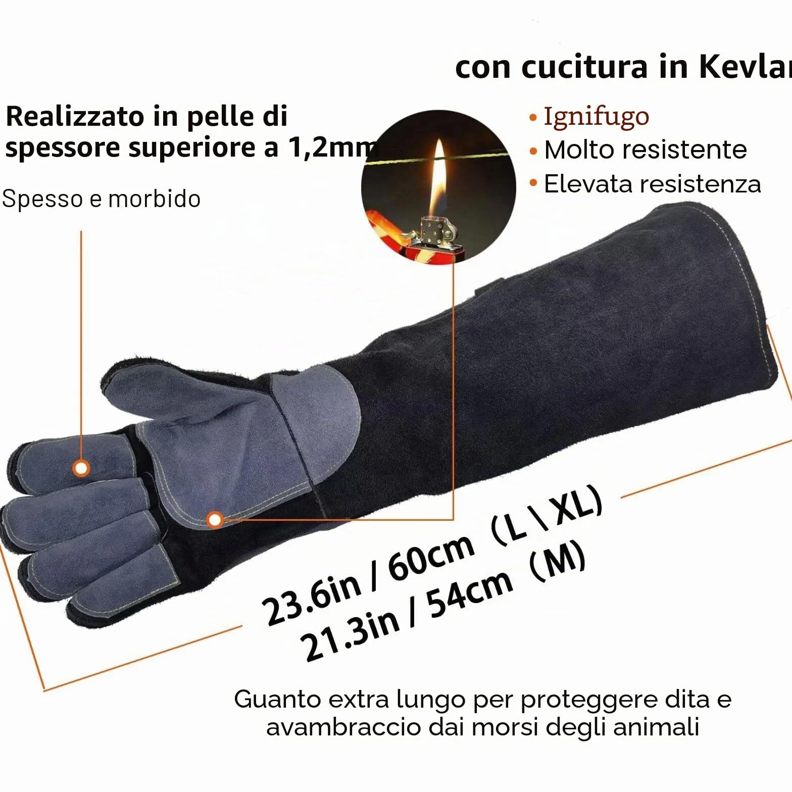 WZQH 60 CM/23,6 Pollici, Guanti per il Trattamento di Animali in Pelle, per Prendere Gatto, Addestramento Cane. Guanto Anti Morso per Gatti, Cani, Uccelli, Aquile, Serpenti. antigraffio