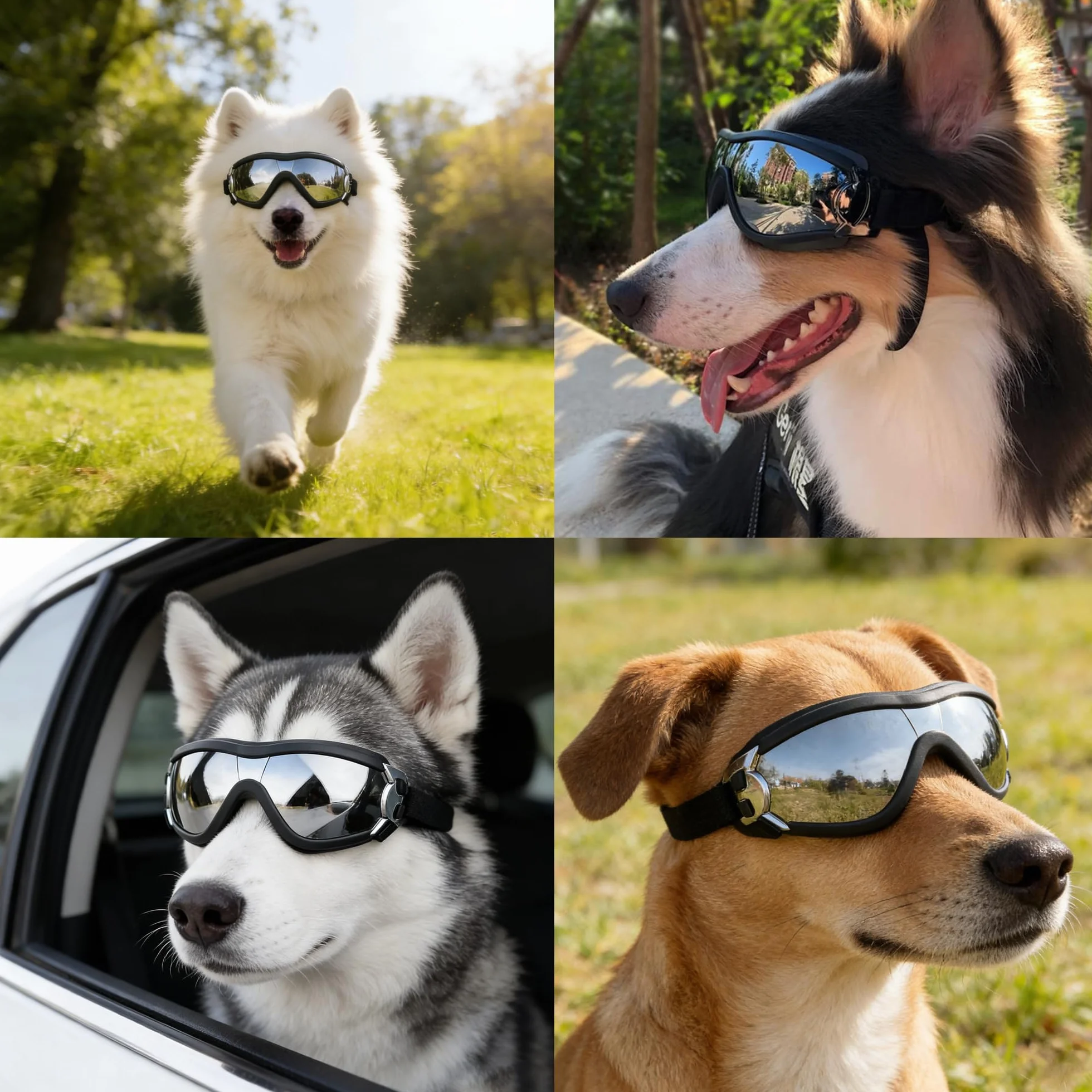 Occhiali per Cani, Occhiali Protettivi per Animali Domestici Resistenti Ai Raggi UV con Cinturino Elastico Regolabile Antivento Impermeabili (black1)