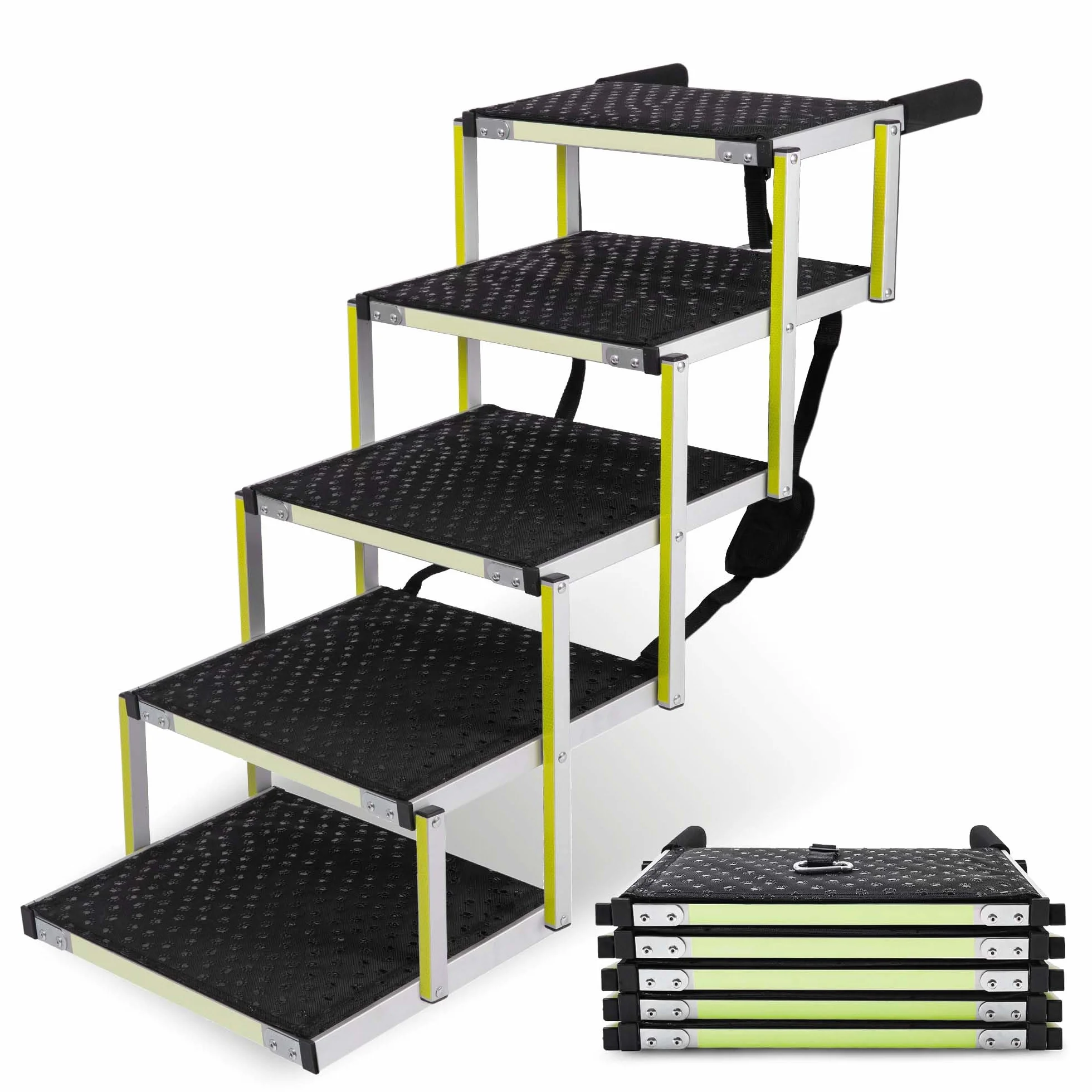 Rampa per Cani PRIORPET Pieghevole Fino a 77 KG Antiscivolo Riflettente 5 Gradini