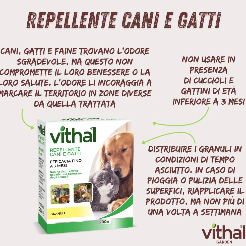 VITHAL Repellente Cane e Gatto in Granuli 200gr - Protezione Superfici e Ambienti Interni e Esterni, Fino a 3 Mesi