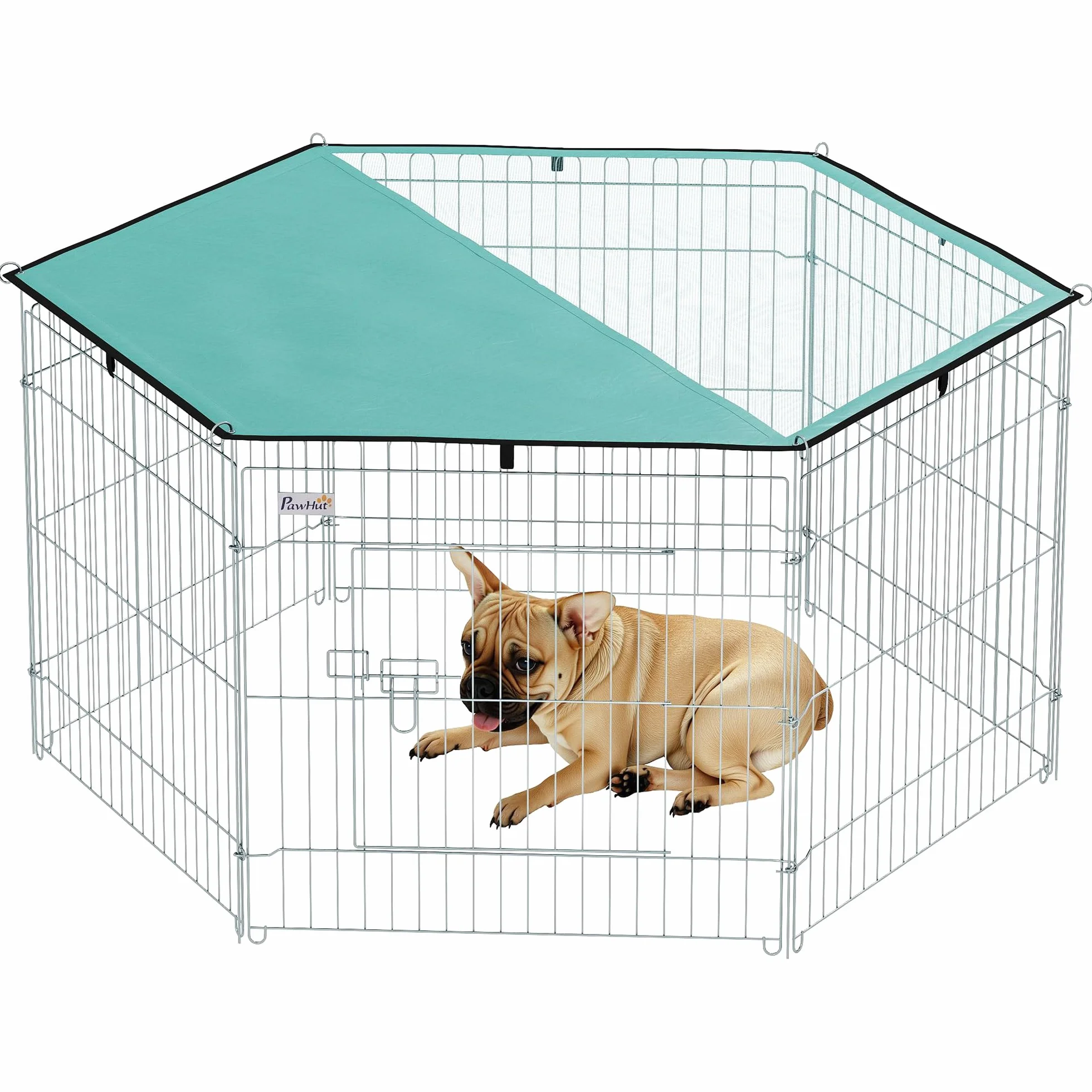 PawHut Recinto Pieghevole per Cani e Cuccioli in Filo Metallico (120cm x 60cm) con Copertura in Poliestere Impermeabile