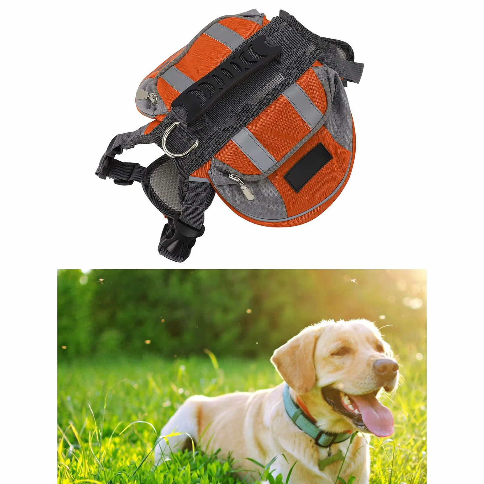 Borsa da Sella per Zaino per Cani, Borsa da Sella con Imbracatura Regolabile con Tasche Laterali di Sicurezza Riflettenti Gilet per Cani per Escursionismo, Campeggio, Viaggi,