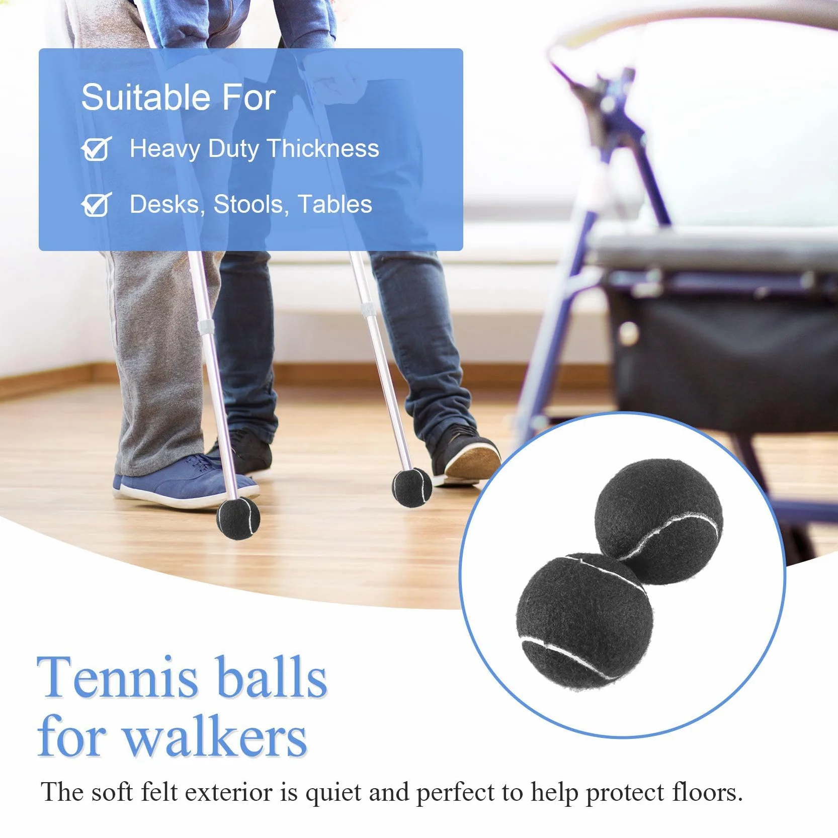 Walker Pallina da Tennis Pretagliata per Mobili 2 Pezzi Feltro Nero