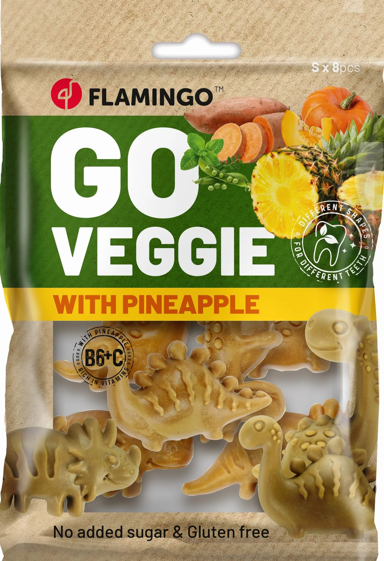 Bastoncini per cani – Snack Veggie Dino con Ananas Giallo – 120g – senza glutine – naturale – divertente e salutare