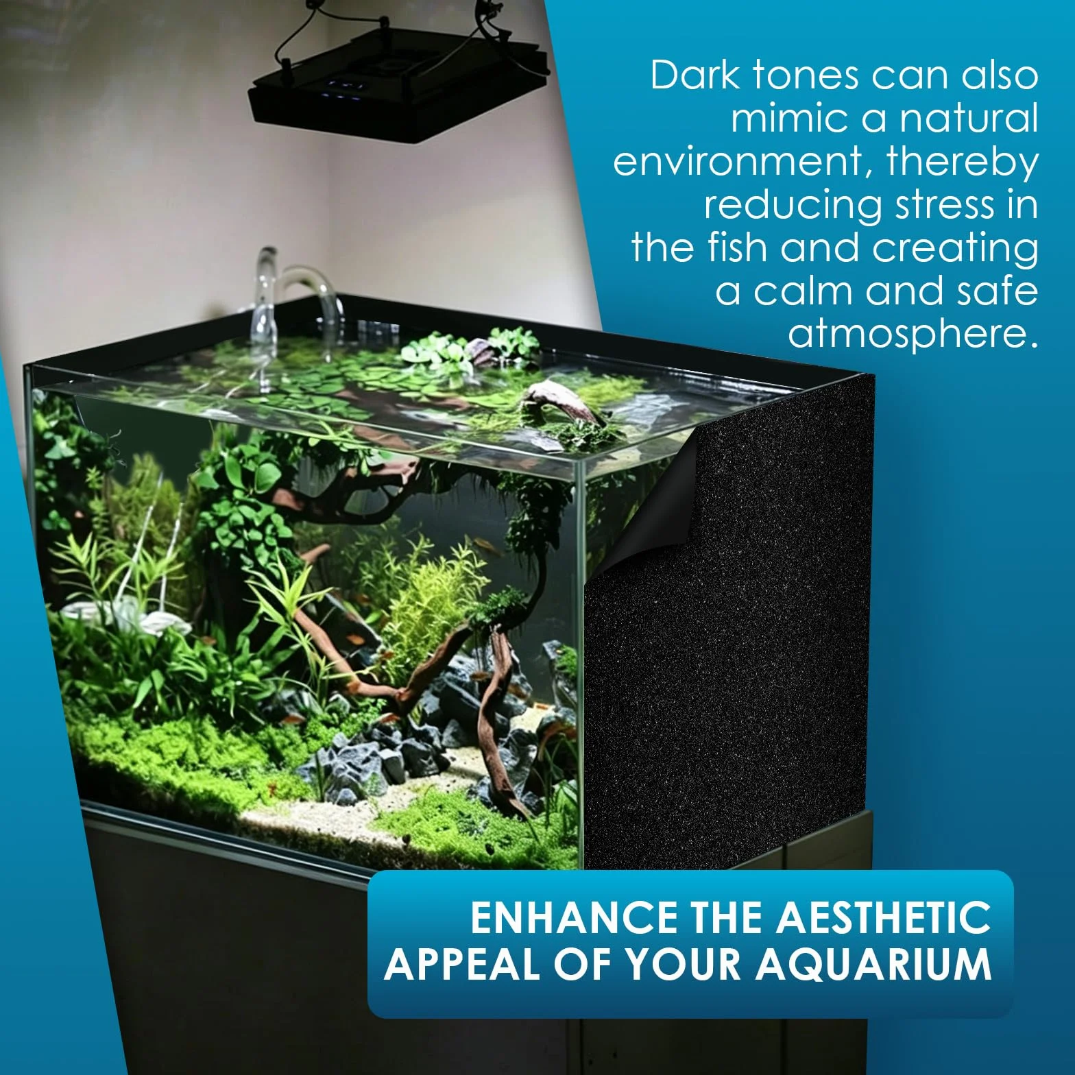 Sfondo per Acquario, 200 x 40 cm Pesce Serbatoio Poster Statico,Acquario Nera con Adesivo Pellicola Autoadesiva per Acquario Pellicola di Sfondo Acquari per Terrari