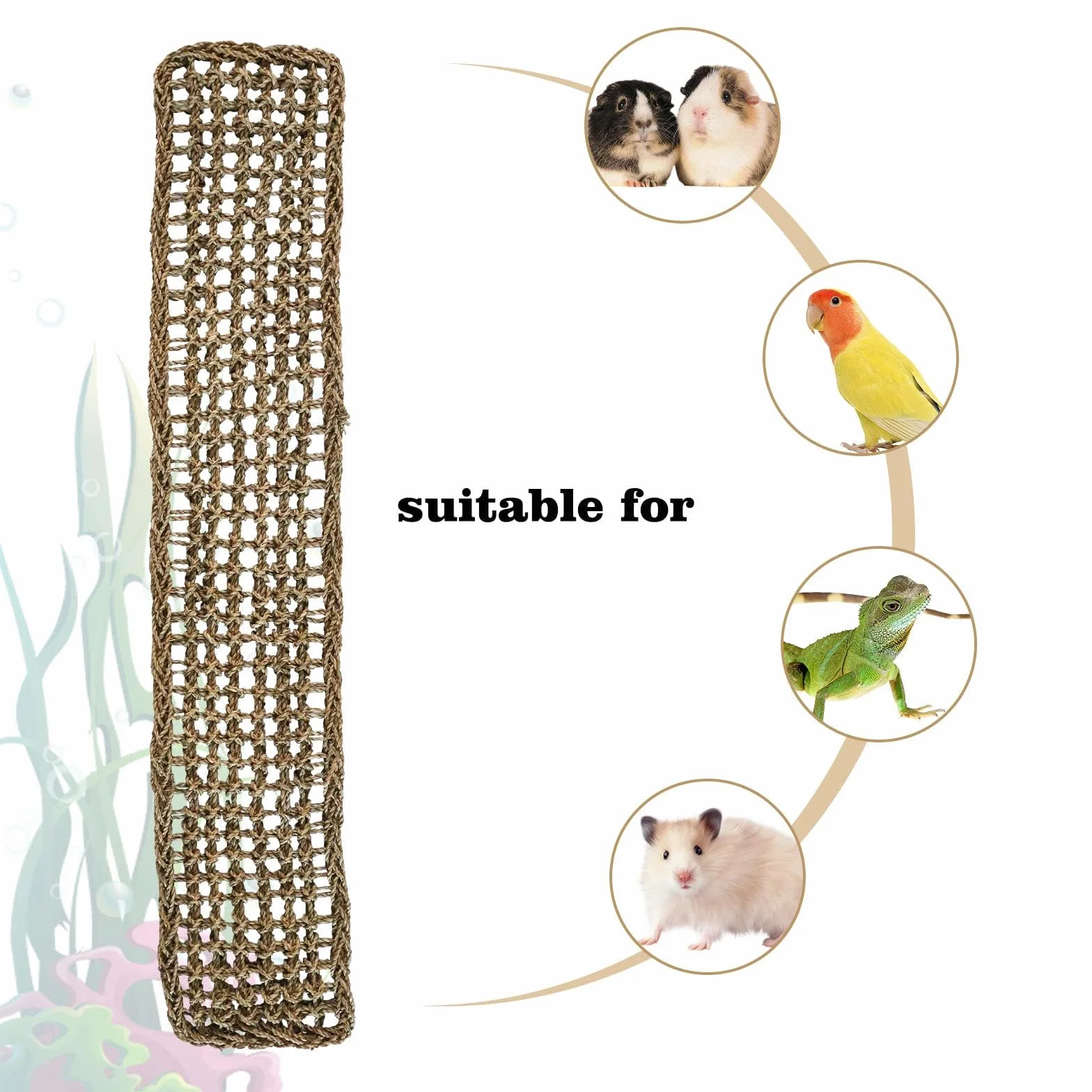 Dnoifne Tappetino in Erba Marina 100 × 18 cm – Rete Intrecciata Naturale con Ganci – Amaca e Scala per Uccelli, Roditori e Piccoli Animali