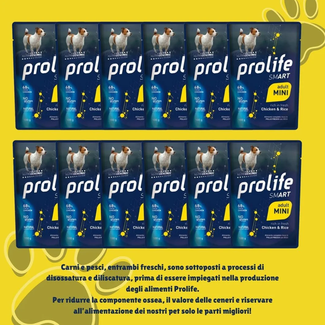 Prolife umido cane smart adult mini gusto POLLO fresco con Riso 100g |12 bustine da 100g l'una.