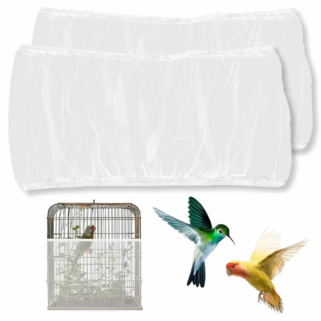 2 PCS Copertura per Gabbia per Uccelli, Rete Protettiva Regolabile per Gabbia, Raccogli Semi per Gabbia, Nylon Mesh Adatto per Pappagalli