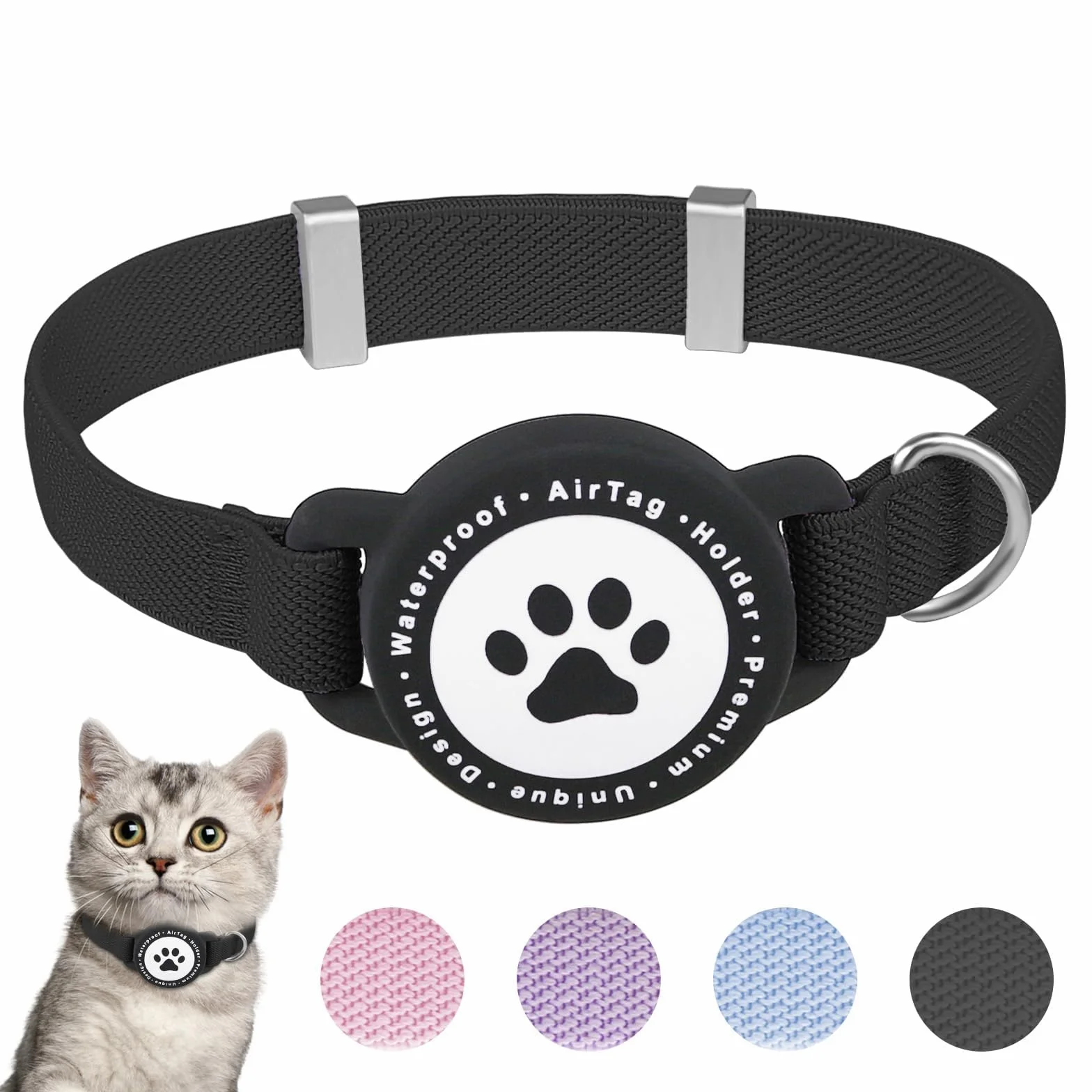 Collare Airtag Gatto, Cllare Elastico per Gattini con Supporto per Apple Airtag, Leggero e Confortevole, Collare Gatto Airtag con GPS ultra elasticizzato per Gatti, Gattini e Cuccioli (nero)