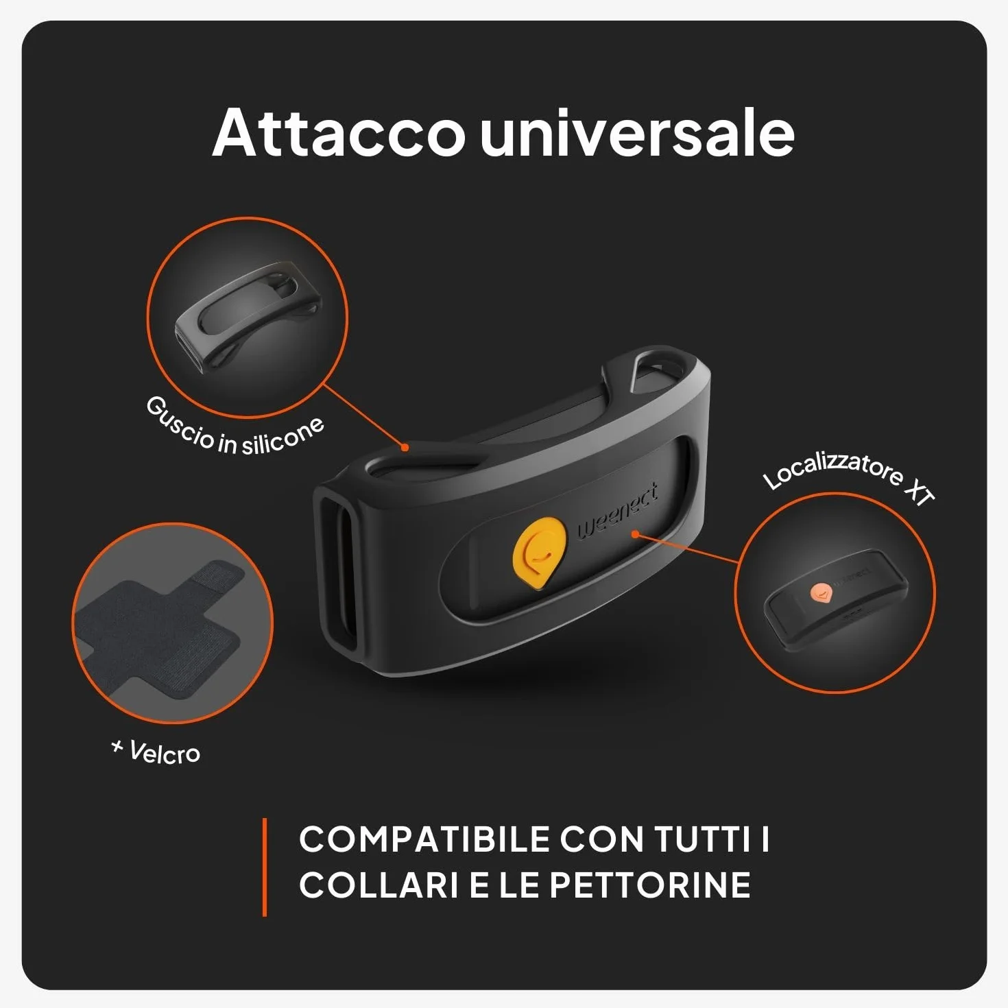 Weenect Cane XT - Localizzatore GPS per Cani Senza Collare | Impermeabile | Antenna XL | Portata Illimitata | Garanzia a Vita | Abbonamento Necessario