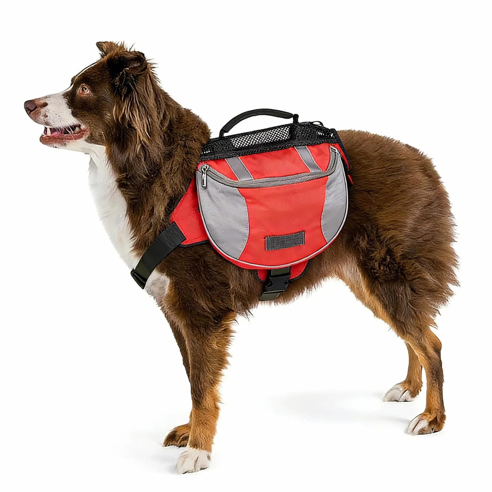 Cyrank Zaino da Escursionismo per Cani, Imbracatura per Zaino per Cani Borsa da Sella per Cani con Tasche Laterali per Cani di Piccola Taglia e Media Taglia(L-Rosso)