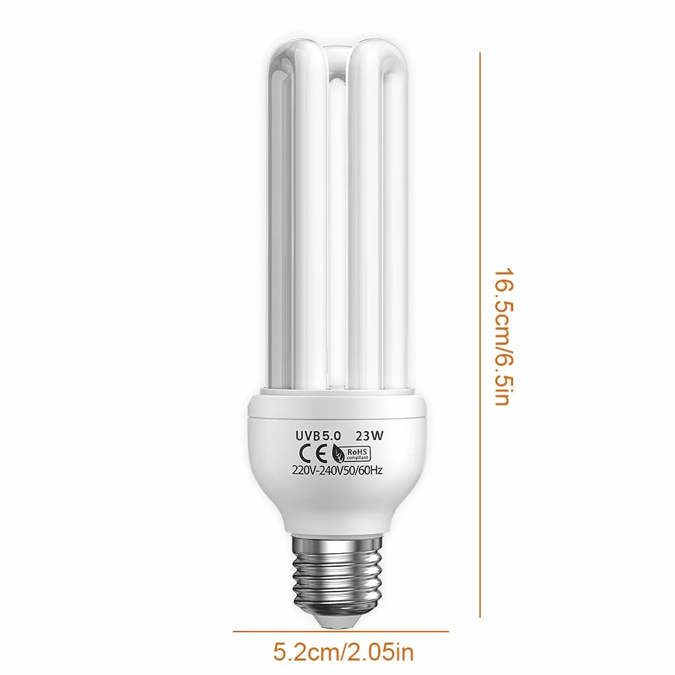 Lampada UVB 5.0 E27 23W Fluorescente Compatta per Rettili e Uccelli