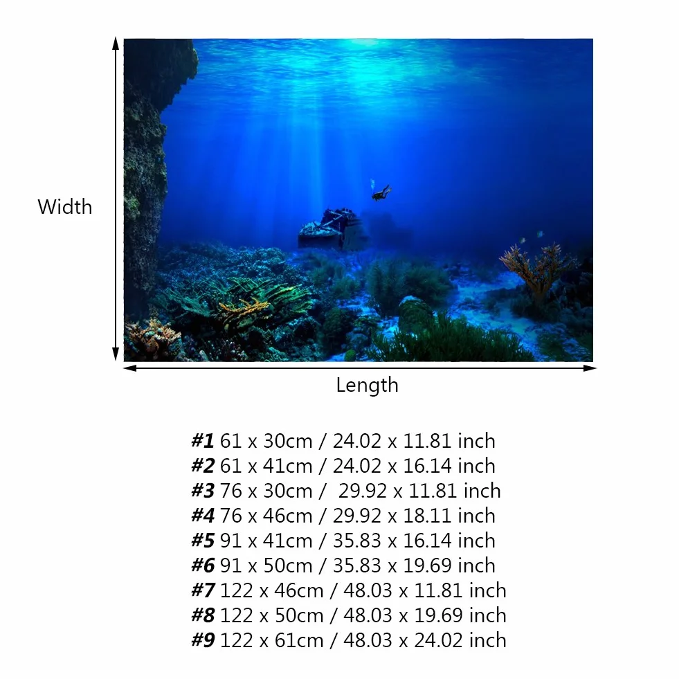 Sfondo Acquario, 61 x 30cm Sfondo Posteriore Acquario Sfondi per Acquario Poster Adesivo del Mondo Marino in PVC Impermeabile Decorazione per Acquario