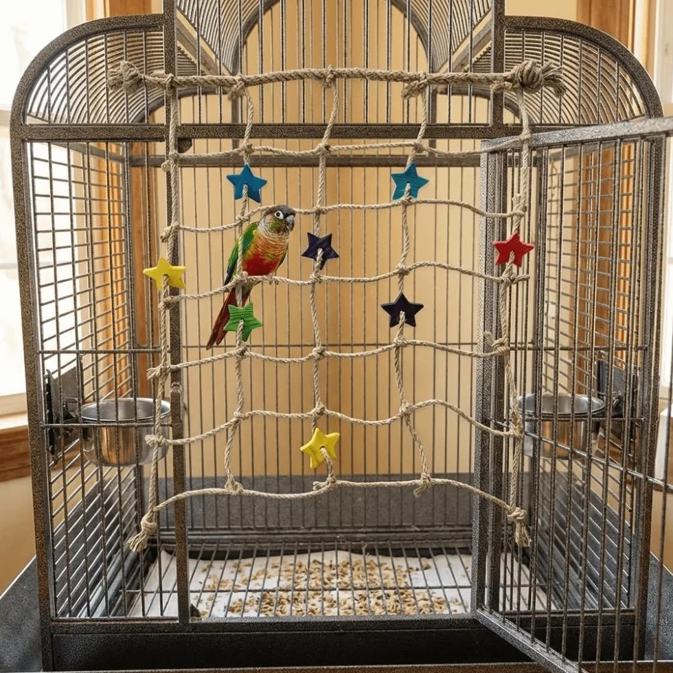 Rete da arrampicata per pappagalli con gancio, scala in corda per gabbia piccoli animali