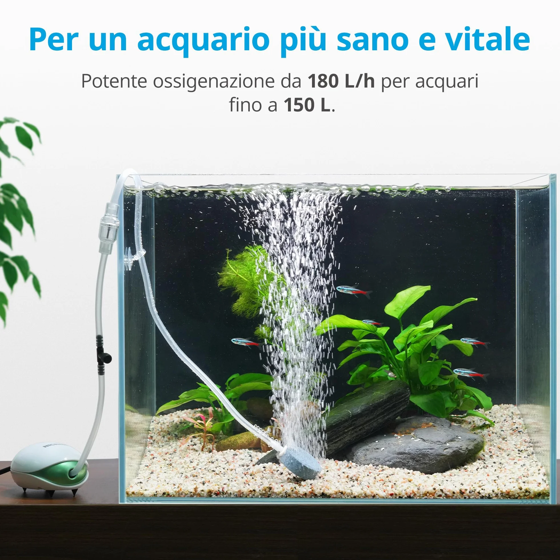 NICREW Pompa d'Aria per Acquario Silenziosa 150 L Flusso Regolabile <35 dB
