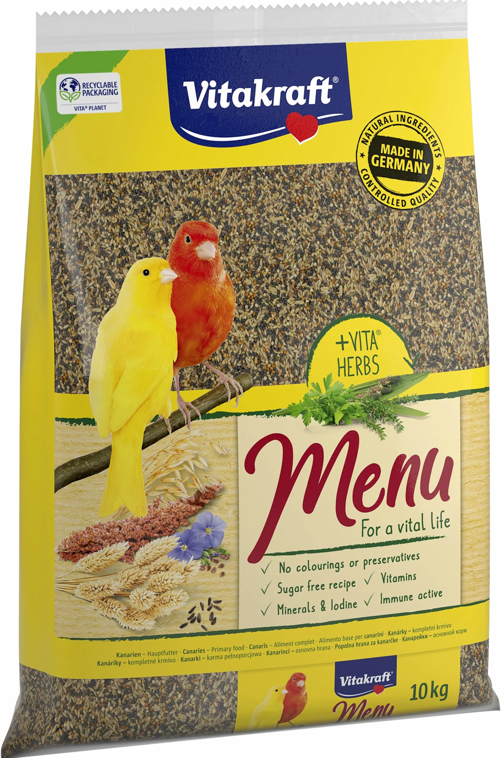 Vitakraft Menu 10 kg, mangime principale per canarini, con vitamine, complesso attivo immunitario ed erbe aromatiche (1 x 10 kg)