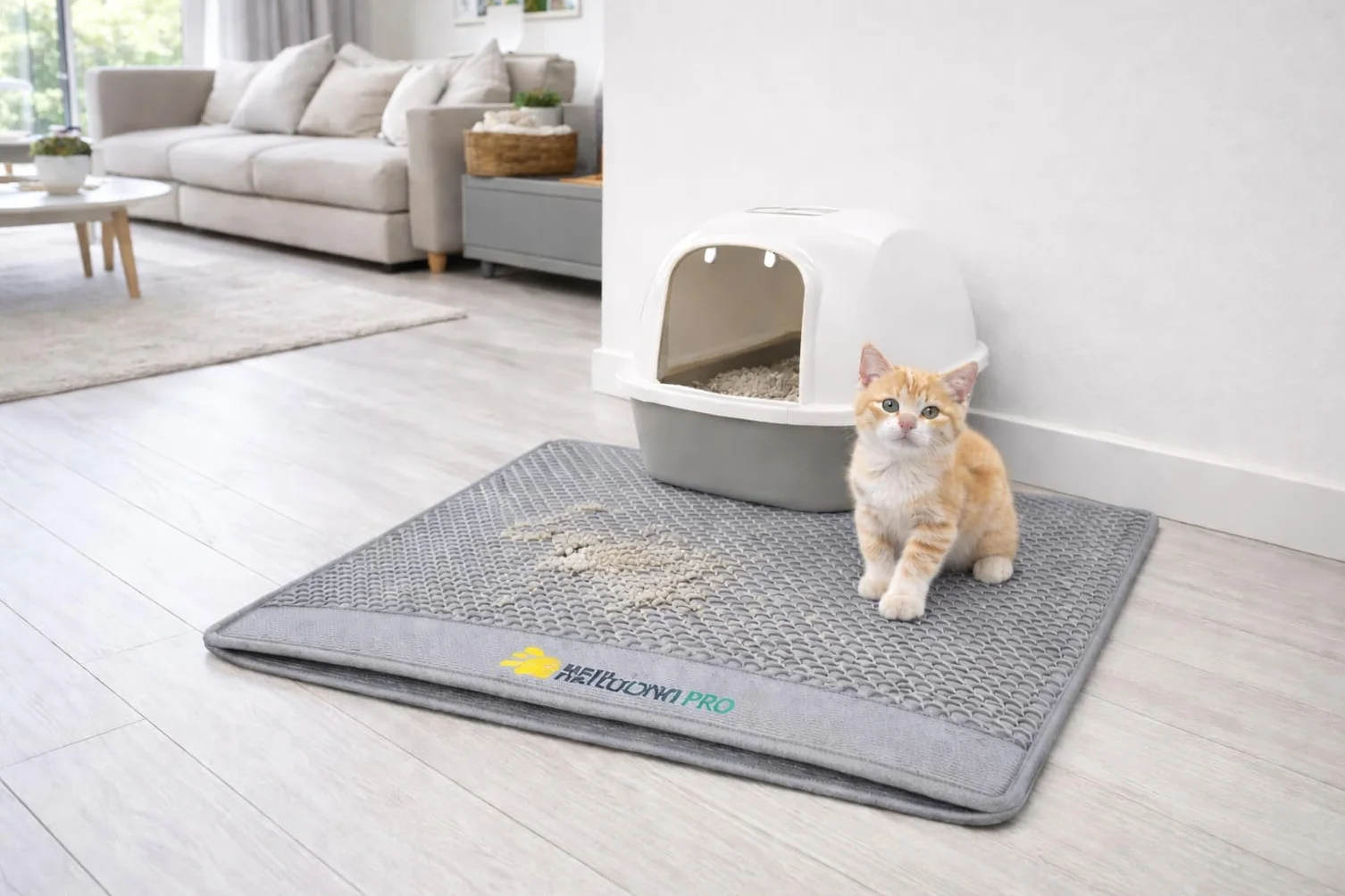 Tappetino Lettiera Gatto 75x55 cm XL | Tappeto per Lettiera Doppio Strato a Nido d'Ape | Tappetino Gatto Sabbia Impermeabile in Gomma EVA | Anti-Tracciamento, grigio