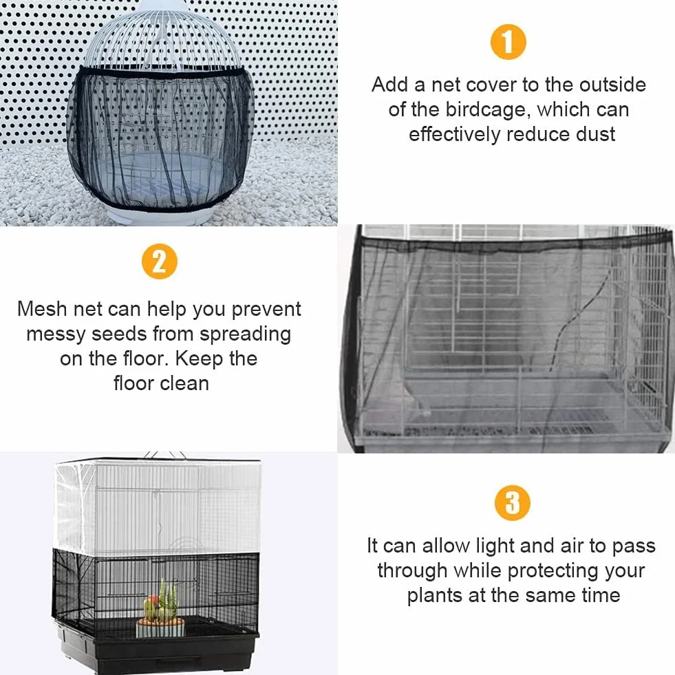 Copertura per Gabbia Uccelli Rete di Protezione in Nylon, Semi Gabbia Uccelli Rete, Gonna Bird Cage Estensibili Copertura per Cage Quadrate Rotonde, Ventilata e Antipolvere, 1 Pezzo (Nero, XL)