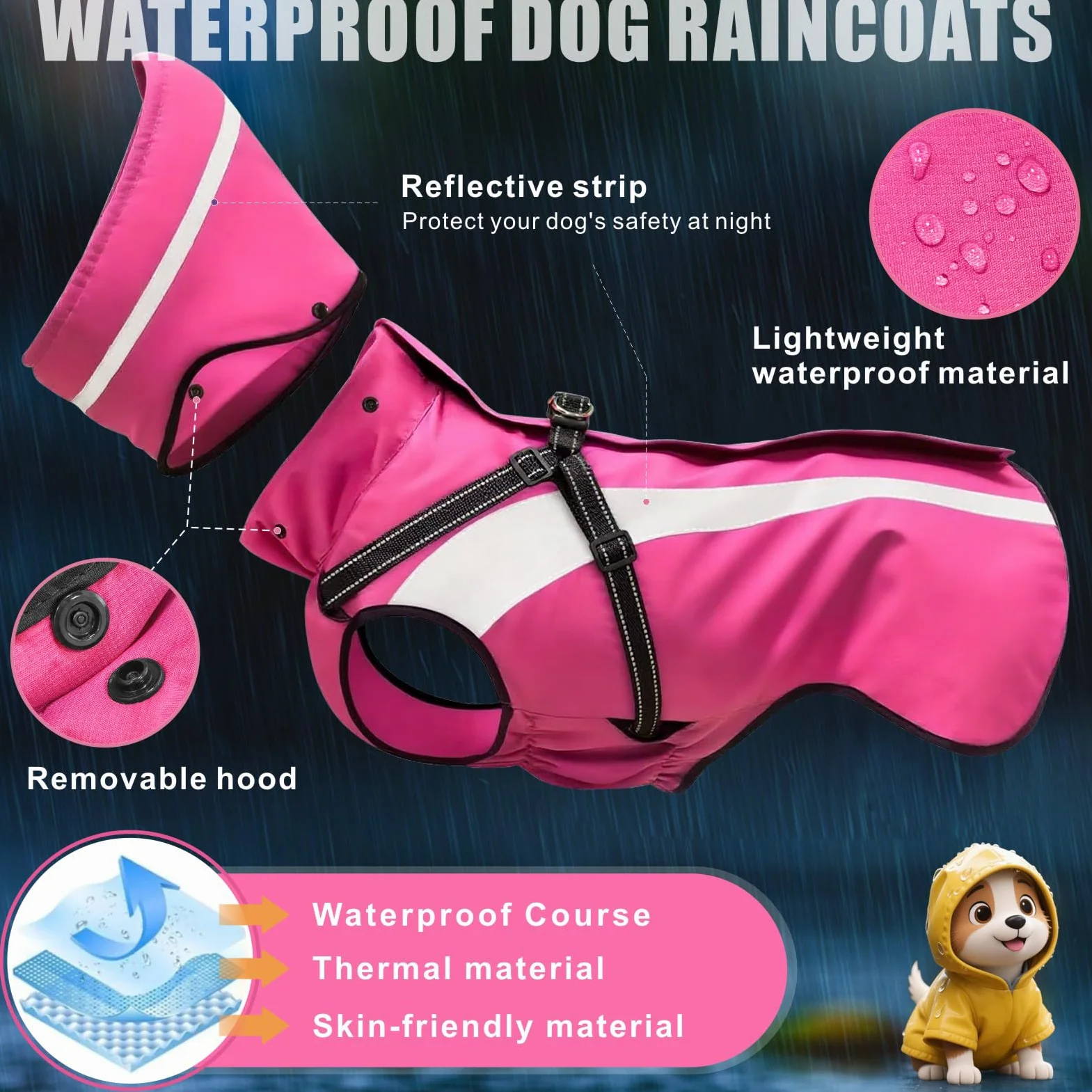 Impermeabile per Cani Cappotto Ombrello Pioggia Cane Piccoli Medi Grandi Cuccioli S-XXL Rosa XL
