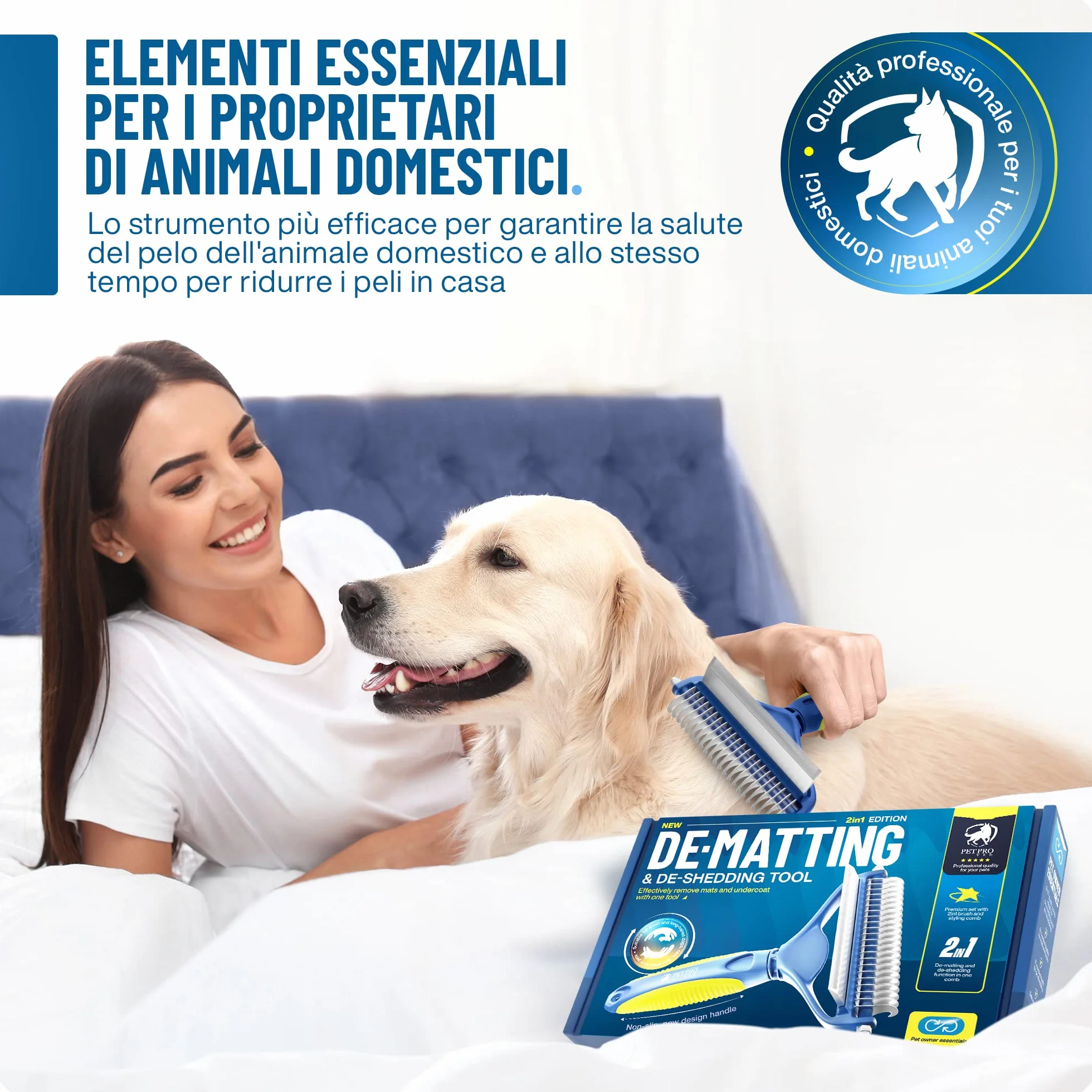 PETPROVED Spazzola per Cani Pelo Lungo Medio 2in1 Sottopelo Doppia Faccia Spazzole per Gatti