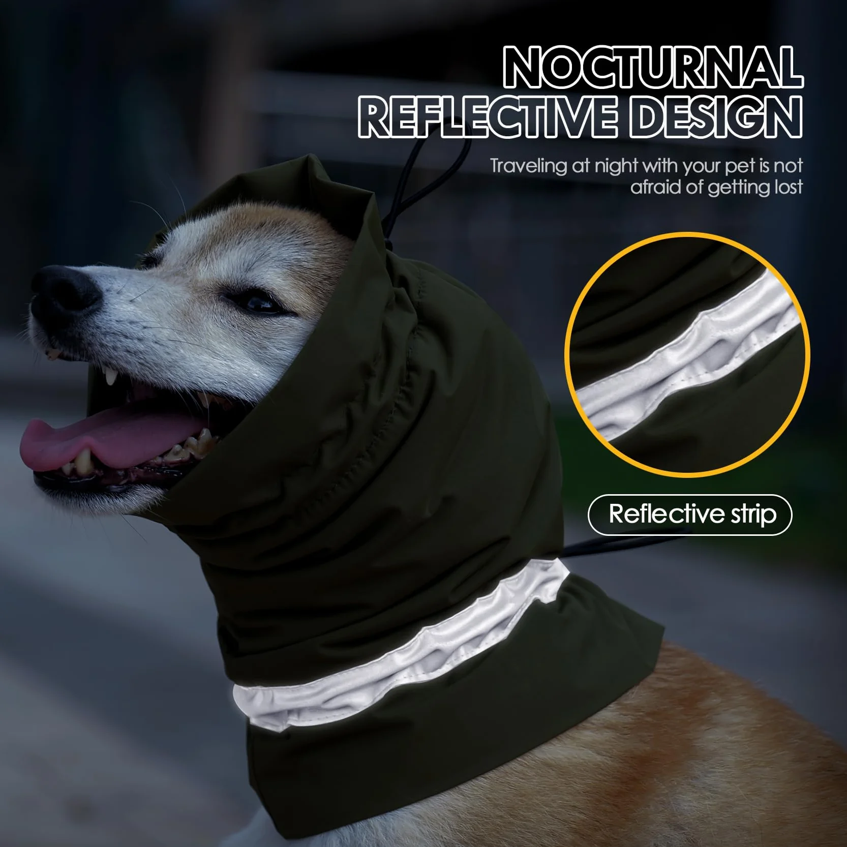 Paraorecchie impermeabili per cani per protezione dal rumore, protettori per orecchie cani regolabili con coulisse e strisce riflettenti, scaldacollo caldo per animali domestici (verde, L)