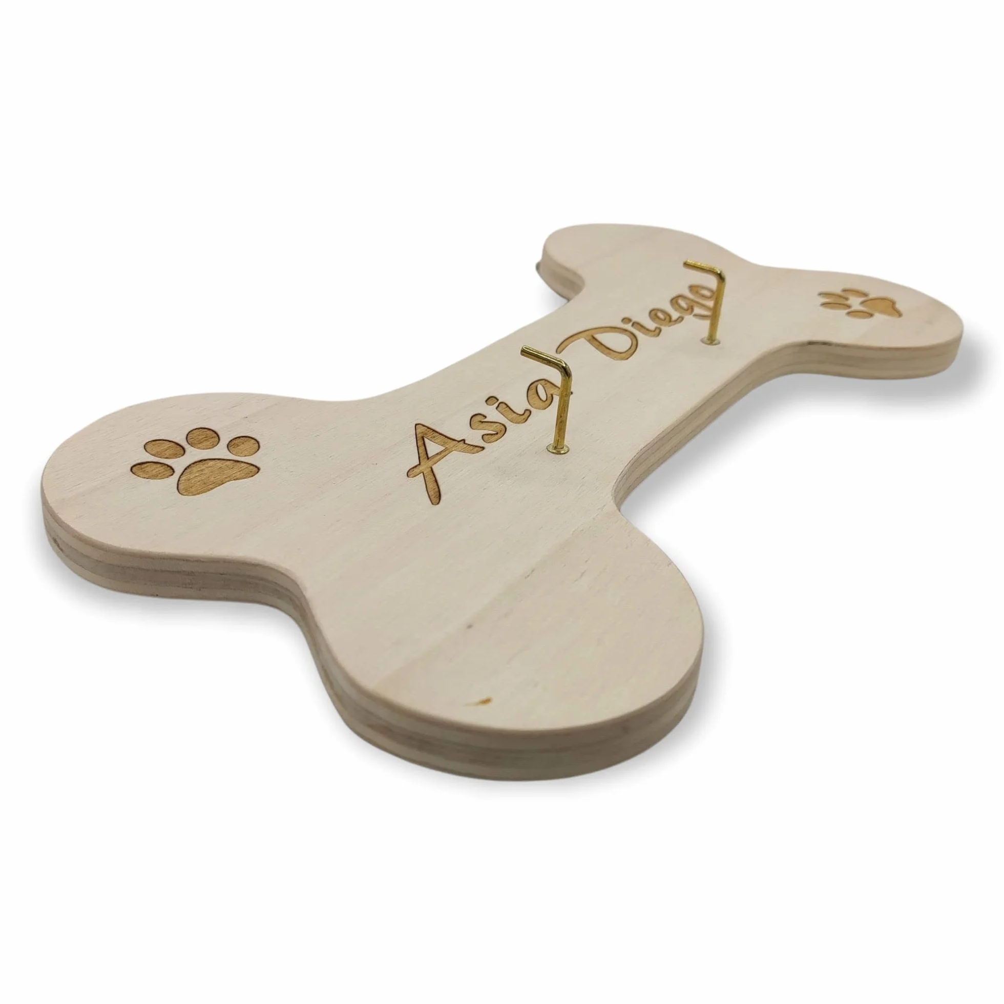 Porta guinzaglio per cani in legno a forma di osso con incisione laser (4-Osso Grande Personalizzato)