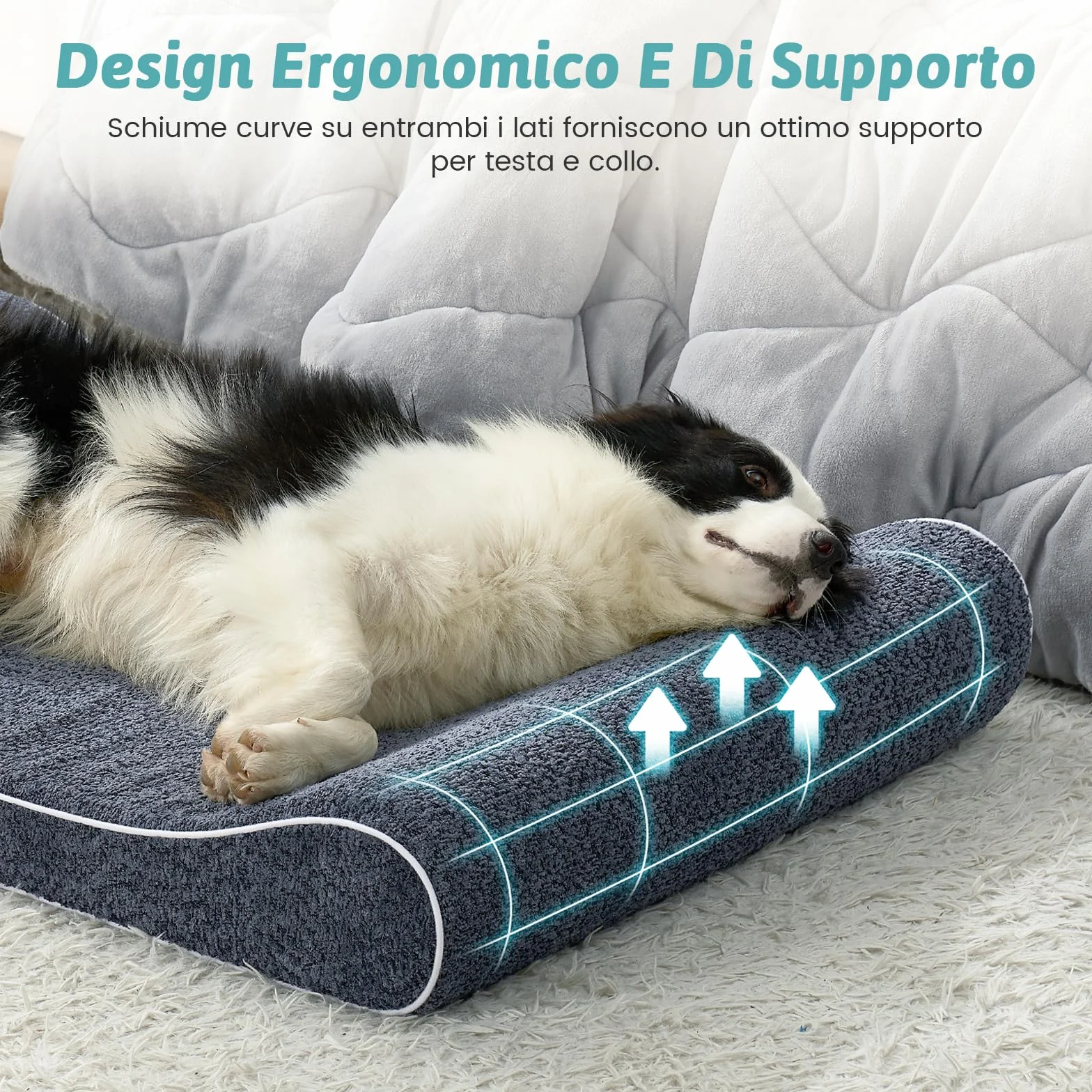 COZY KISS Cuccia per Cani Lavabile, 114x76x15cm, con Bordo Rialzato - Materasso Ortopedico per Cani a Forma di Barca, Impermeabile e Antiscivolo, Adatto ad Animali Domestic fino a 43kg, Blu