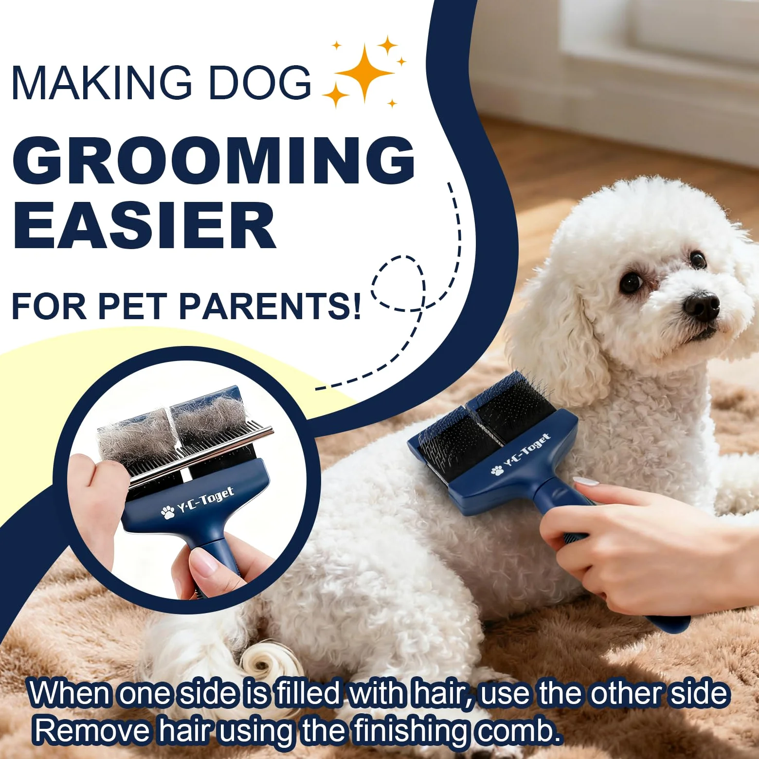 Spazzola flessibile a doppia faccia per cani per scarabocchi e barboncini, spazzola per la toelettatura del cane per Goldendoodles e Labradoodles, spazzola districante delicata e sottopelo per cani