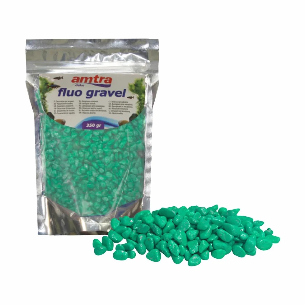 Amtra Fluo Gravel - Decorativo per Acquario, Ghiaia ceramizzata per fondale, per Acquario di Acqua Dolce e salata, Privo di polveri, Verde, 350 G