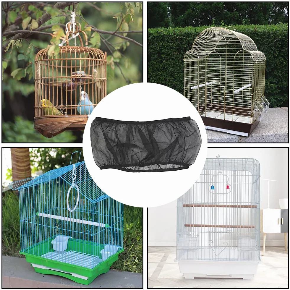 Copertura per Gabbia Uccelli Rete di Protezione in Nylon, Semi Gabbia Uccelli Rete, Gonna Bird Cage Estensibili Copertura per Cage Quadrate Rotonde, Ventilata e Antipolvere, 1 Pezzo (Nero, XL)