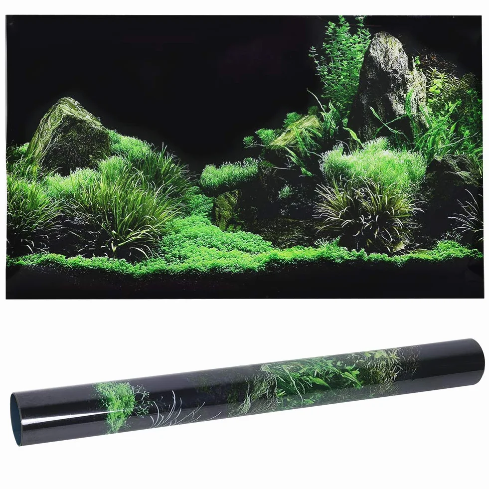 Buachois Adesivo per Acquario, Adesivo Decorativo per Acquario di Sfondo in PVC, Sfondo per Poster Adesivo per Pittura Subacquea in Erba(61 * 30cm)