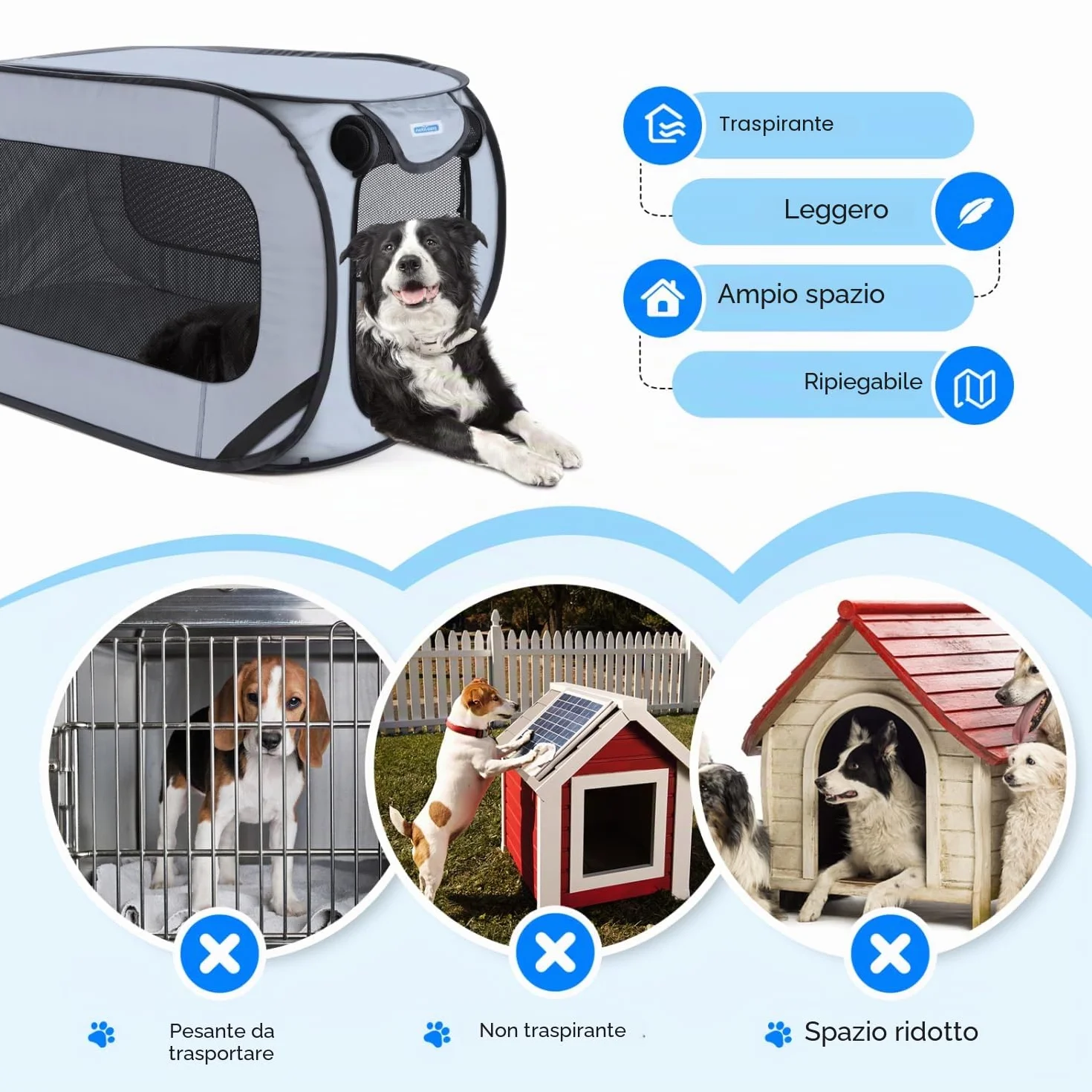 Nobleza Gabbia Portatile per Cani Gatti Auto, Recinto Pieghevole in Tessuto Oxford Impermeabile 210D 93x54x54cm
