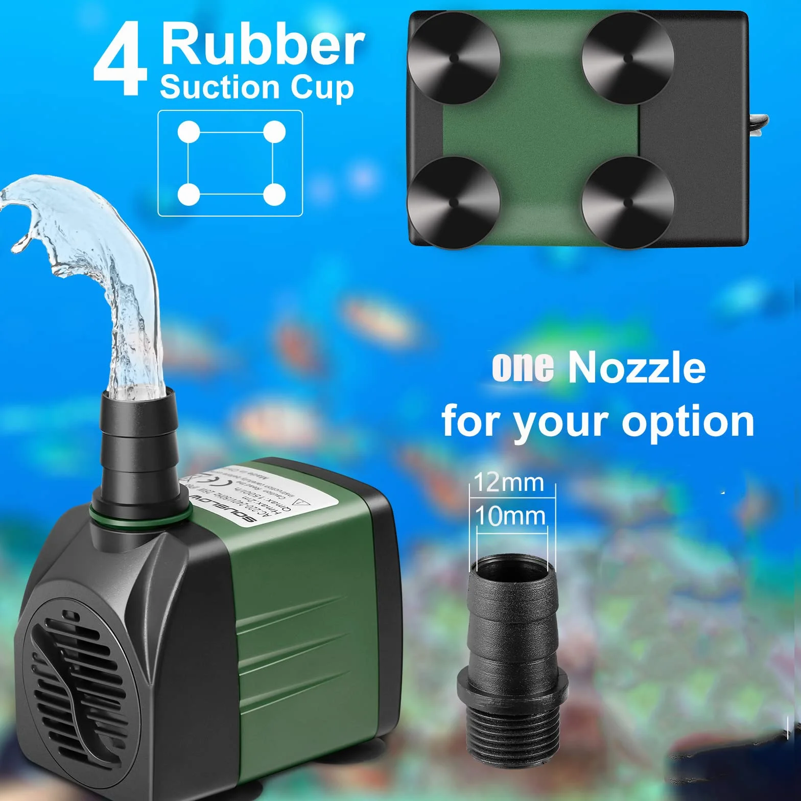 Pompa ad Acqua Sommergibile 15W 1000 L/H AC220-240V Pompa ad Acqua per Acquario con 1 ugello per acquario, laghetto, fontana da giardino, sistema idroponico