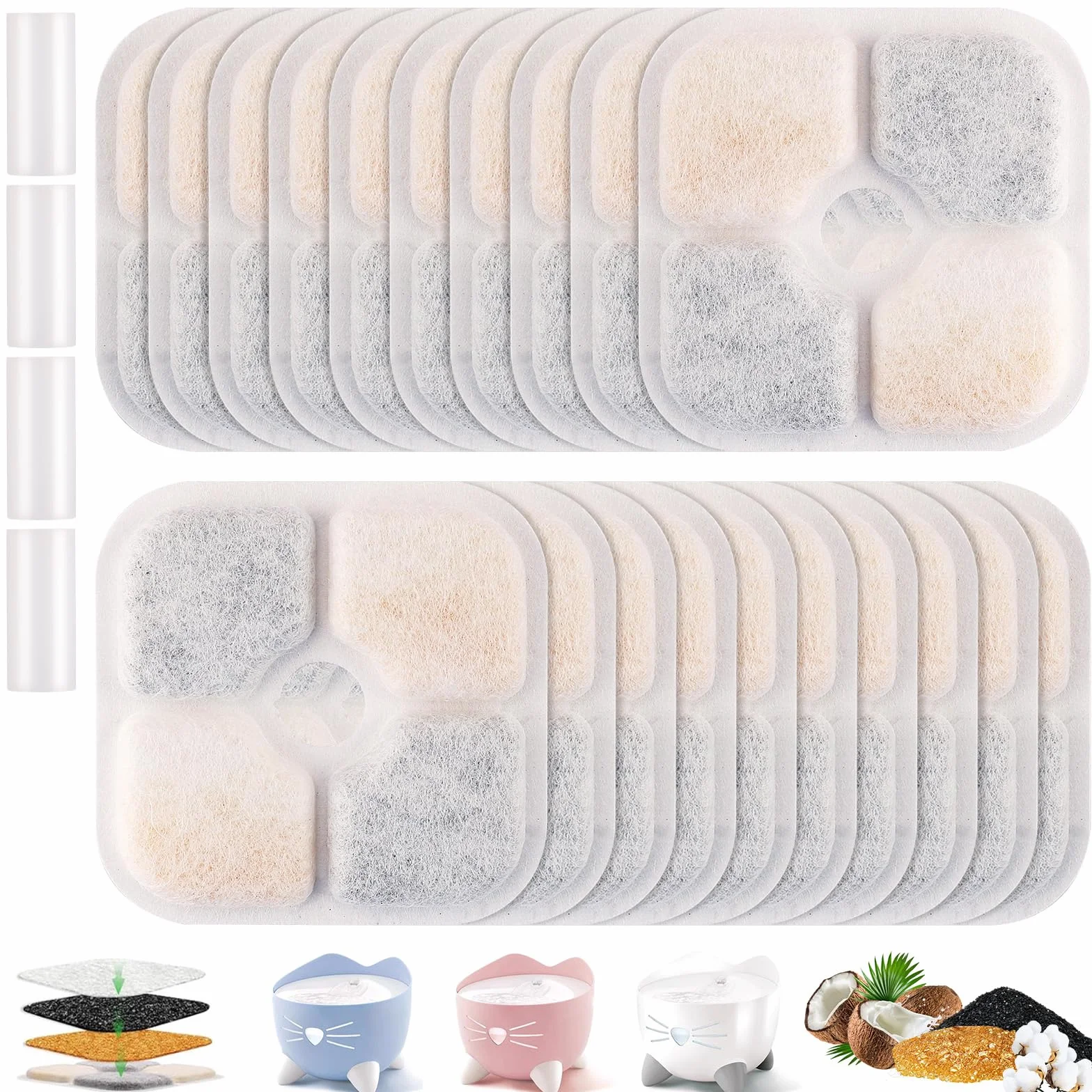 20 Pezzi Filtro Fontanella per Gatti con Resina e Carboni Attivi, Filtri di Ricambio Compatibili con Catit Pixi, Accessori Fontana Acqua per Gatti e Cani