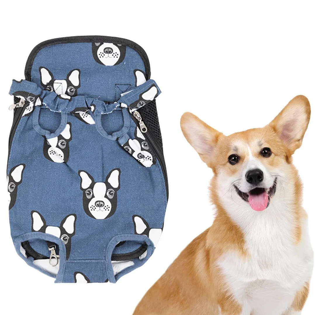 Marsupio per Cani Zaino Cani Borsa Cani Piccola Taglia,Borsa in Tela Traspirante con Fori per il Fissaggio Preciso Degli Arti, Adatta a Piccoli Animali Domestici da 1,5 a 2,5 KG, Blu