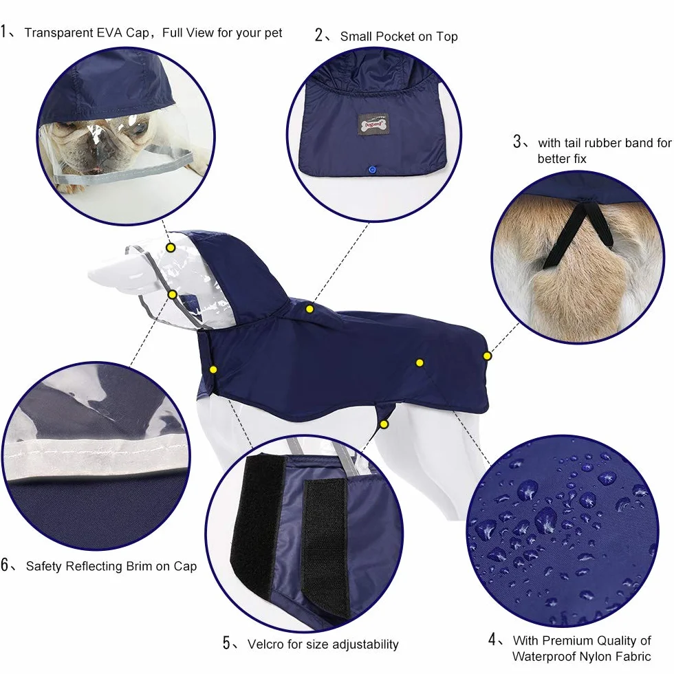Giacca Impermeabile per Cani, Cappotto Impermeabile per Cani con Cappuccio, Giacca Antivento Regolabile per Cani di Taglia Piccola, Media e Grande (M: Neck 38-42cm, Chest 42-55cm, Blue)