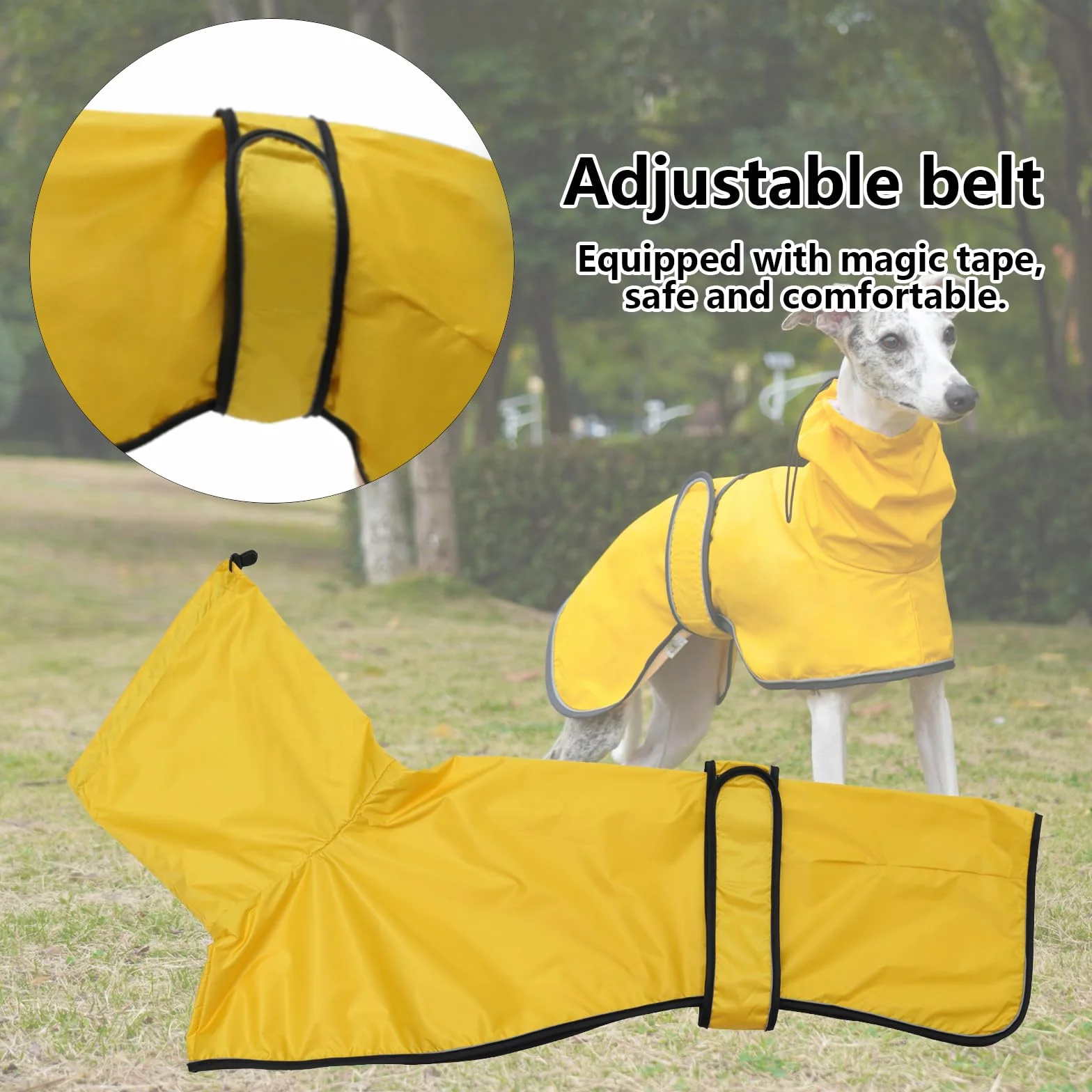 Geyecete Impermeabile Giacca per cane regolabile e leggera,con cinghie riflettenti e foro pettorina,ottimo regalo per levrieri, lurcher e frustini per cani-Giallo-L