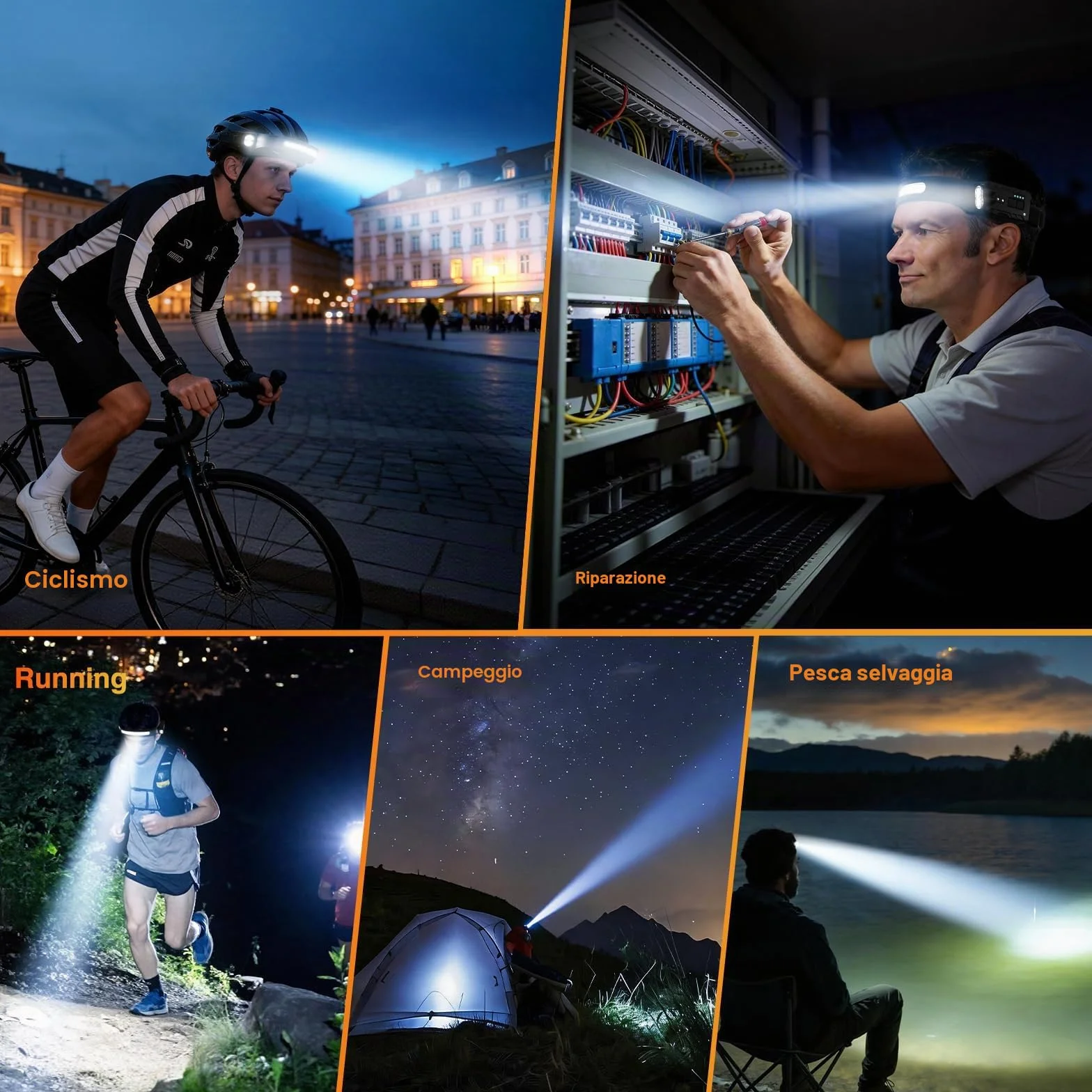 Oderra Torcia Frontale LED Ricaricabile 400 Lumen IPX4 8 Modalità con Sensore di Movimento