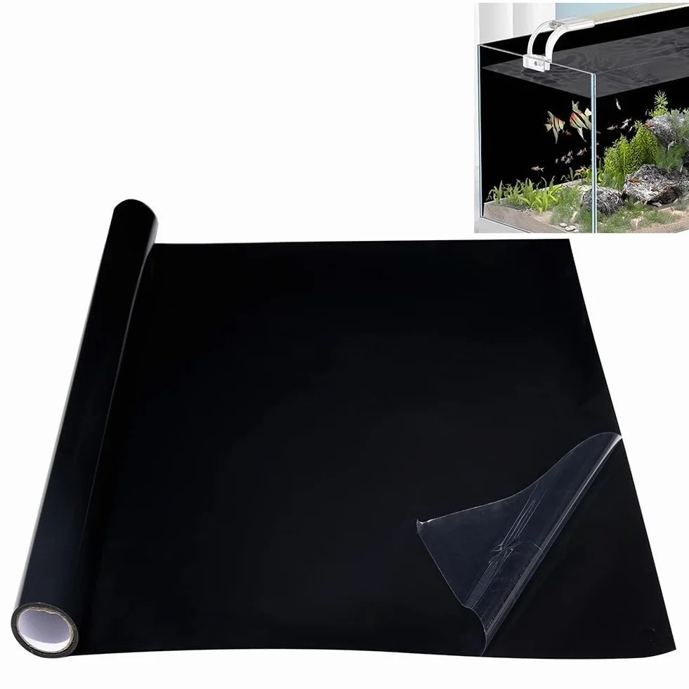 Sfondo per acquario, statico adesivo per acquario, sfondo nero in PVC, varie dimensioni per la decorazione della casa (30 x 200 cm)