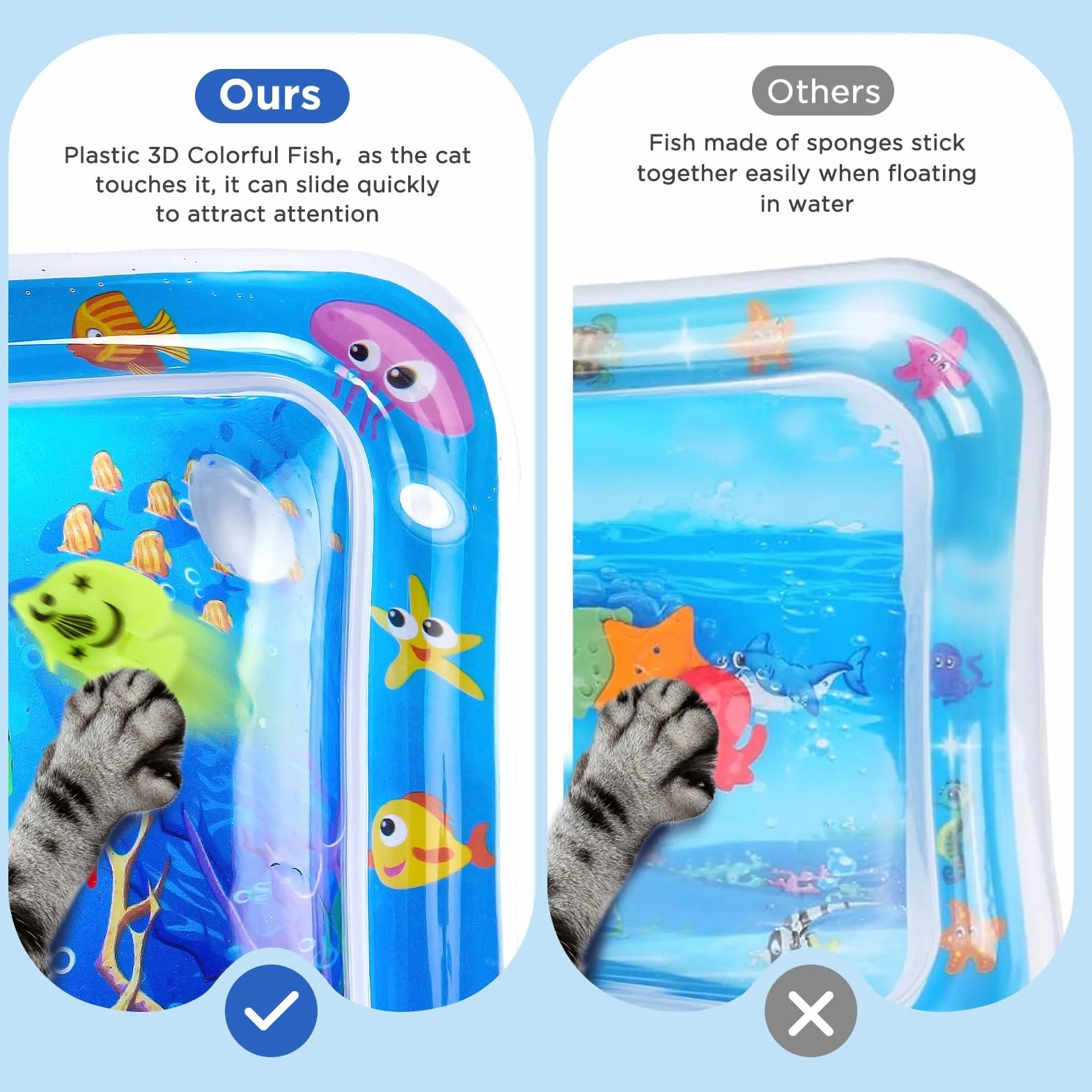 Tappetino da Gioco per Gatti, LED Tappetino Sensoriale ad Acqua per Gatti Interattivo Tappeto Sensoriale Gatto Ispessito, Water Sensor Play Mat Cat