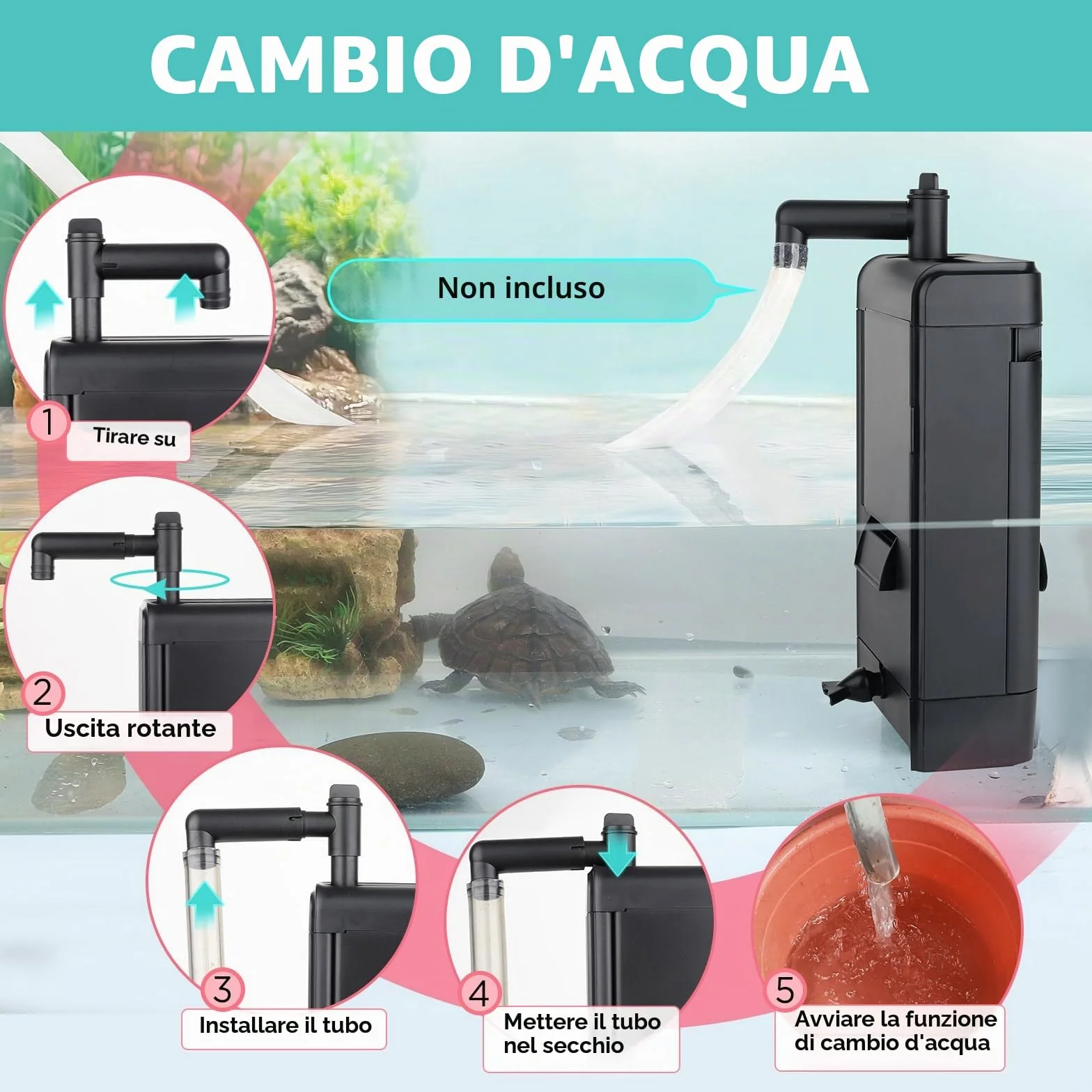 hygger 680LPH Filtro Acquario Tartarughe d'Acqua, 8W Flusso Regolabile Filtro Acquario Interno, Aquarium Filter con Sponge per Amphibian Reptile Frog