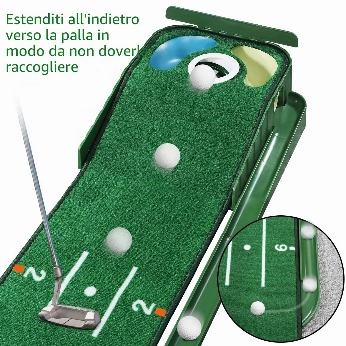 Putting Green, Tappetino da Golf per Interni Con Ritorno della Palla e 3 Fori, Attrezzatura da Allenamento per Casa o Ufficio, Accessori Regalo