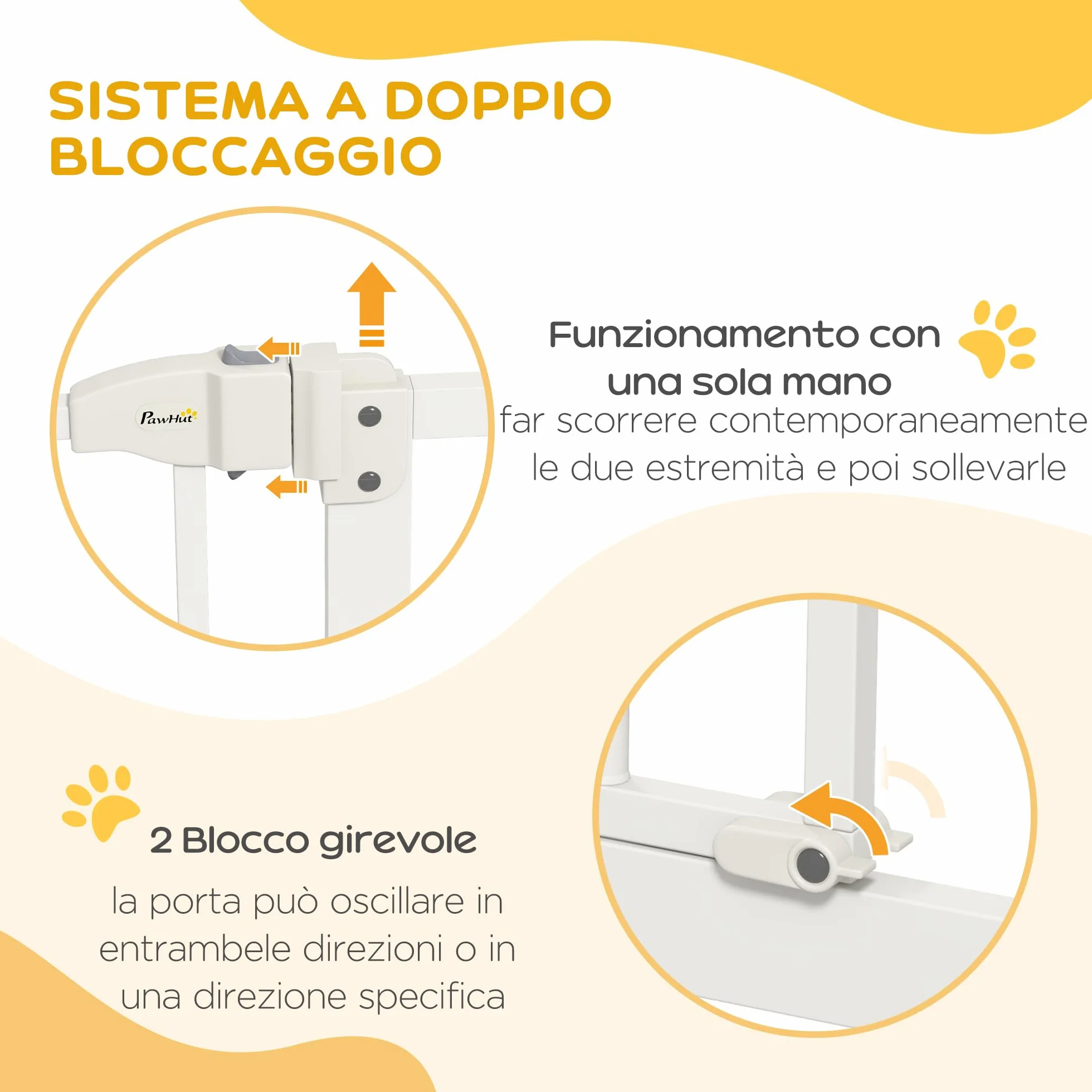 PawHut Cancelletto di Sicurezza per Cani, Barriera Estensibile 74-100 cm, Doppio Blocco, Chiusura Automatica, Bianco
