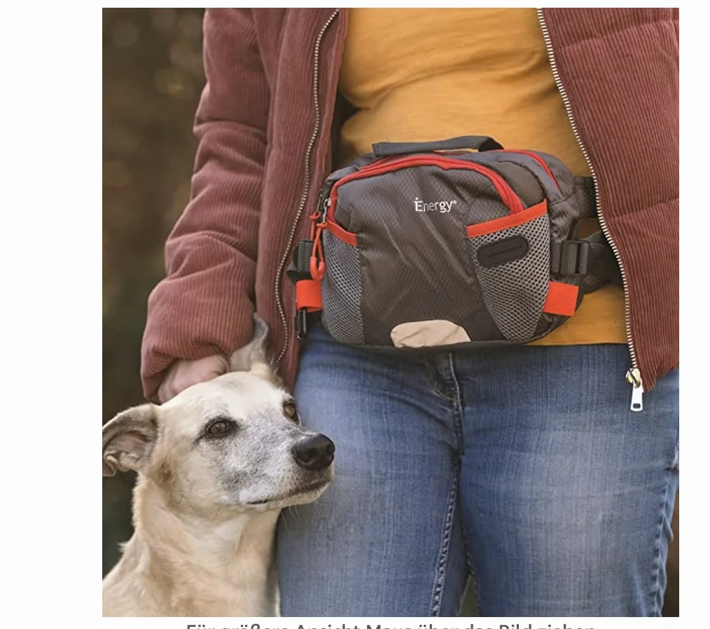 iEnergy Cintura in vita PAT per proprietari di cani - Marsupio resistente per passeggiate con il cane, Rosso/Grigio, 1 conteggio (confezione da 1)