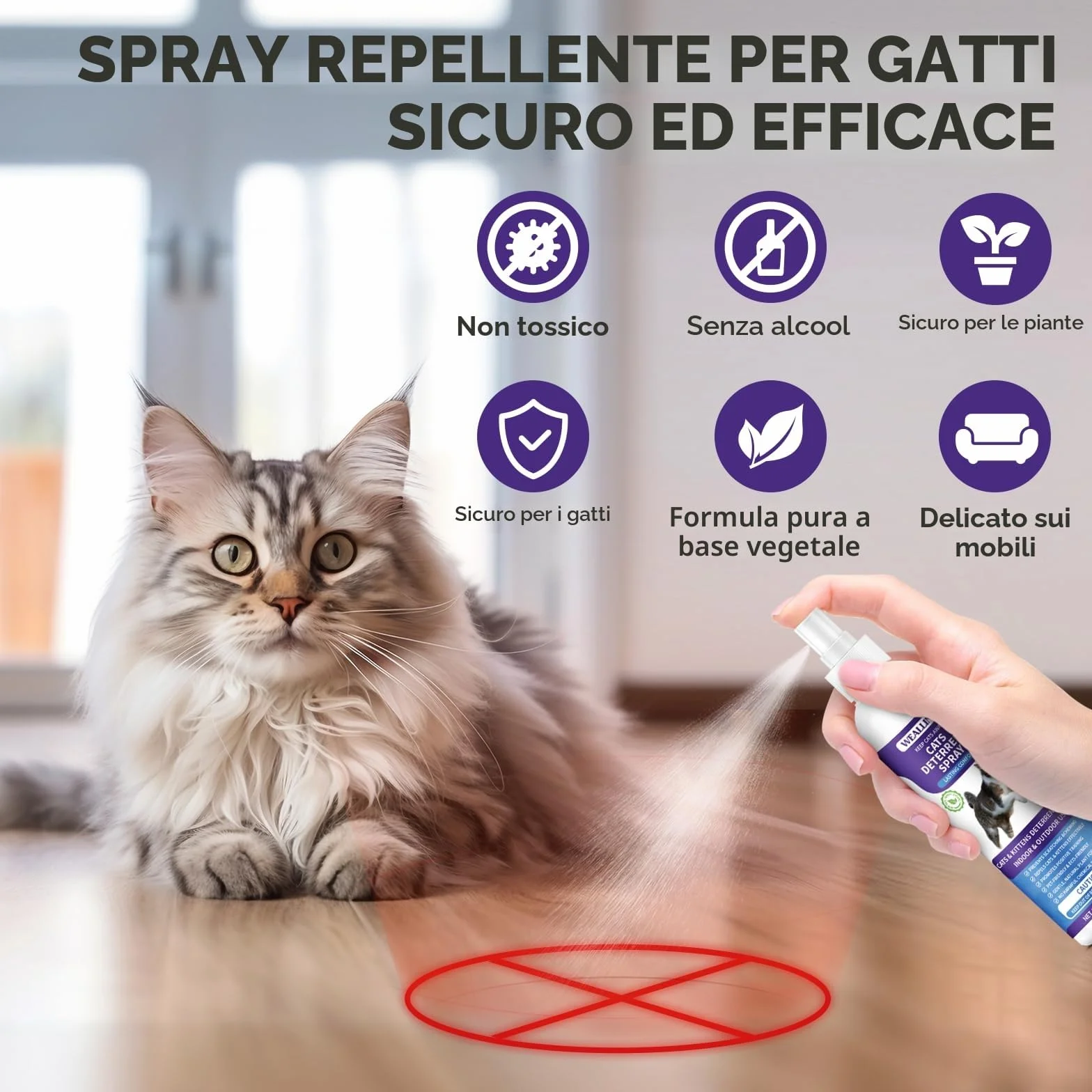 WEALLIN Spray Repellente per Gatti, 200ml Repellente Gatti e Spray AntiGraffio per Gatti Divano, Uso Interno ed Esterno, Protezione del Divano e Mobili, Ideale per Casa e Giardino