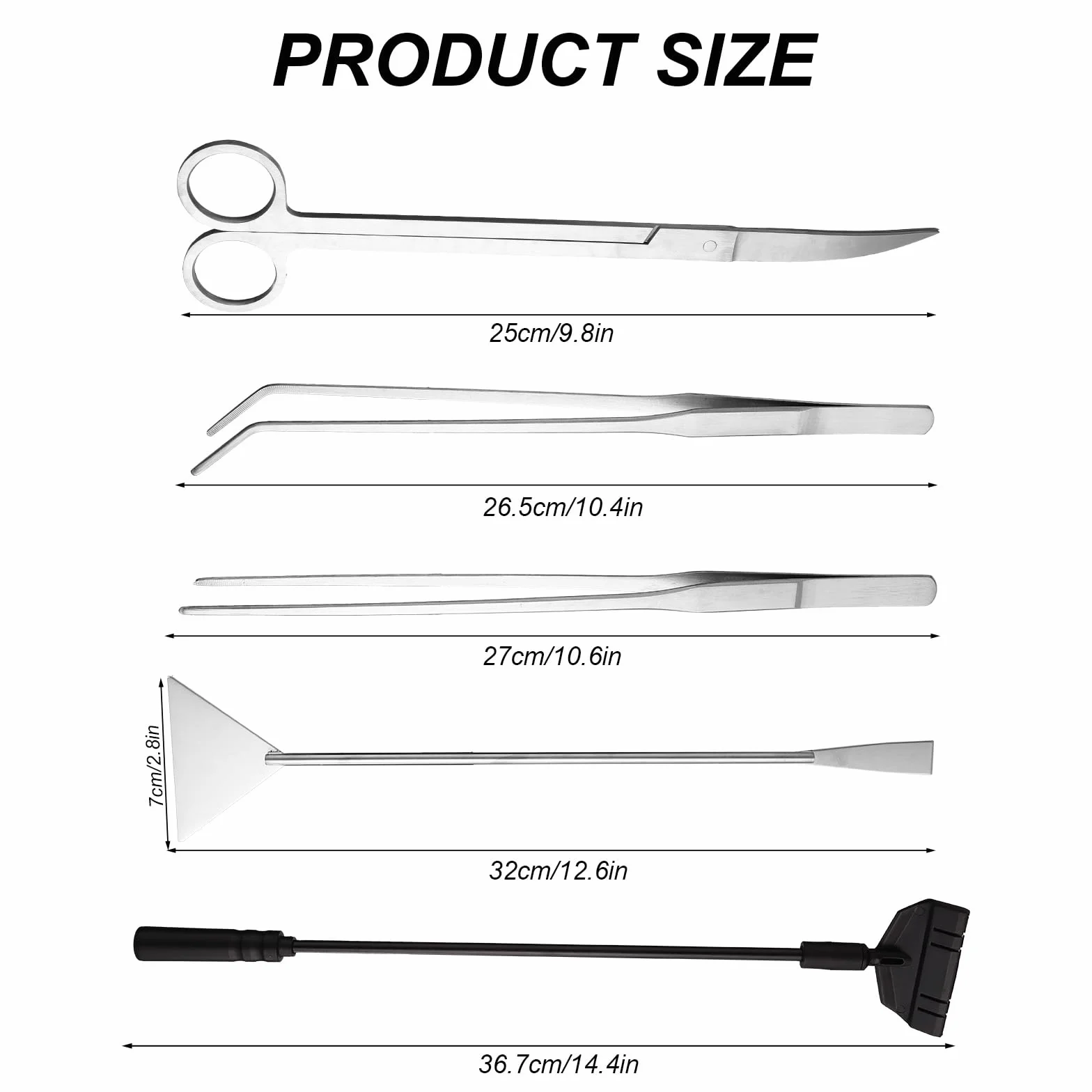 Kit Attrezzi Aquascaping Acquario Acciaio Inossidabile Pinze Forbici Spatola Raschietto Alghe Teste Sostituzione