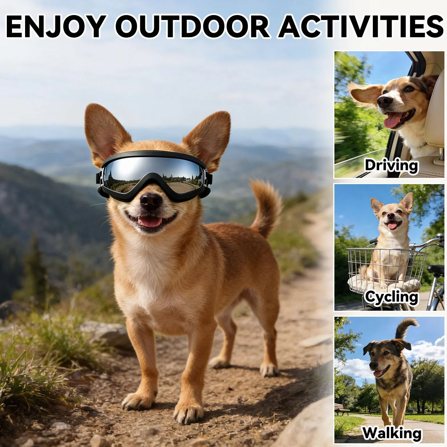 Occhiali per cani di piccola taglia Anti-UV Impermeabili Occhiali da moto per cani con elastico regolabile, occhiali da sole per cani di piccola taglia - Argento, S