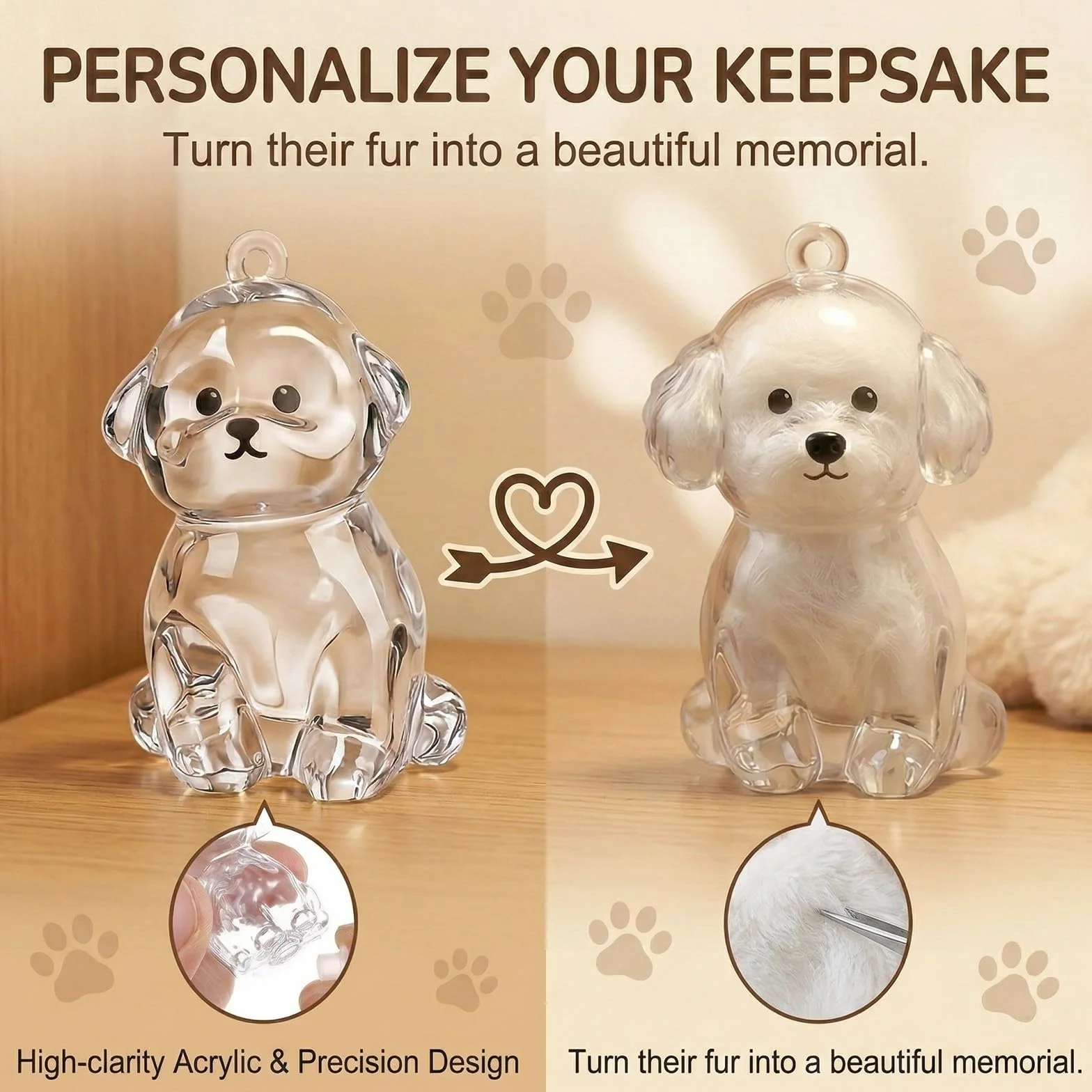 Set di 3 Ciondoli Porta Pelo Cane Ricordo, Mini Contenitore Commemorativo per Peli Animali (Teddy, Bichon e Golden Retriever), Souvenir Portatile in Plastica per Amanti dei Cani
