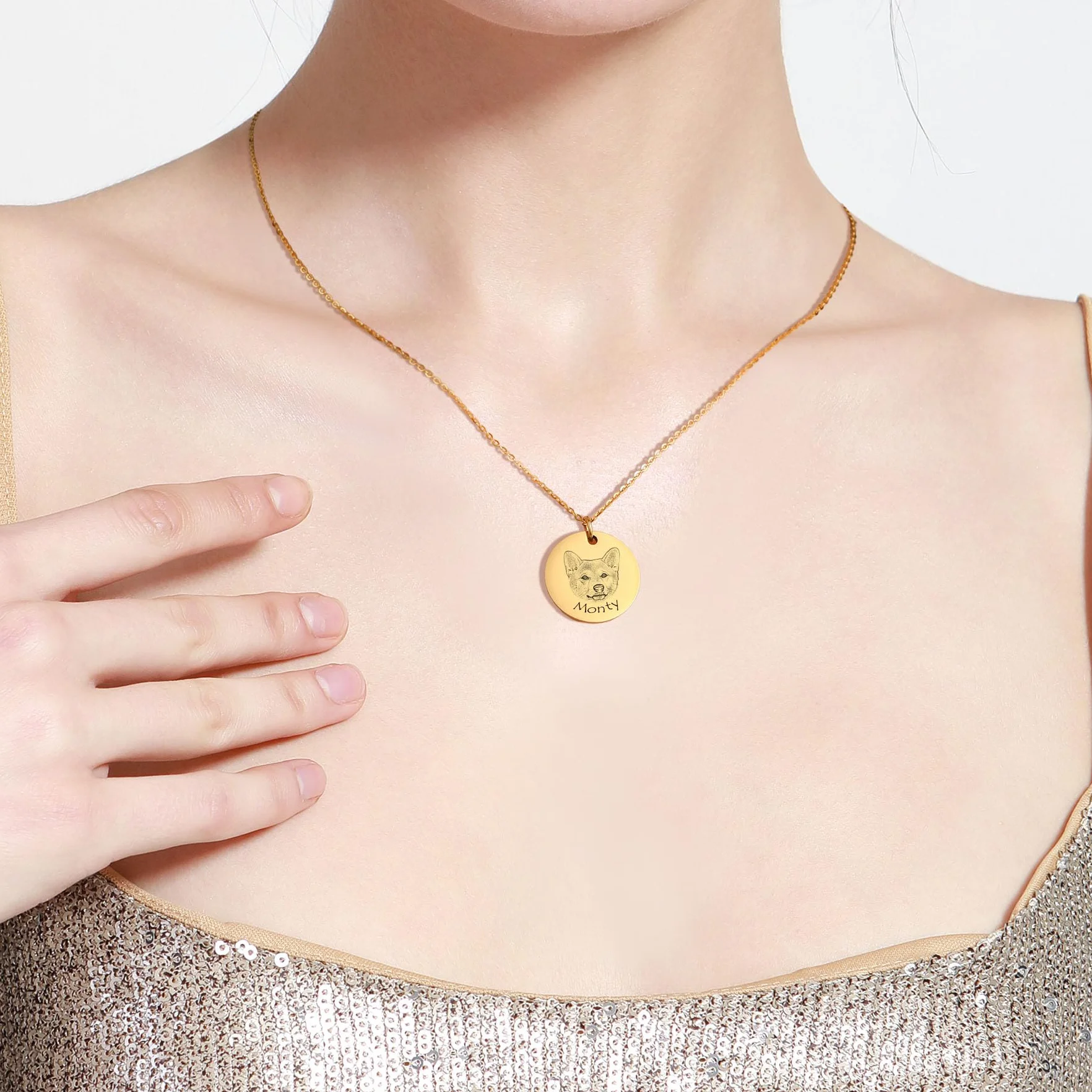 Collana Personalizzata con Ritratto di Animale Domestico Inciso Cane Gatto